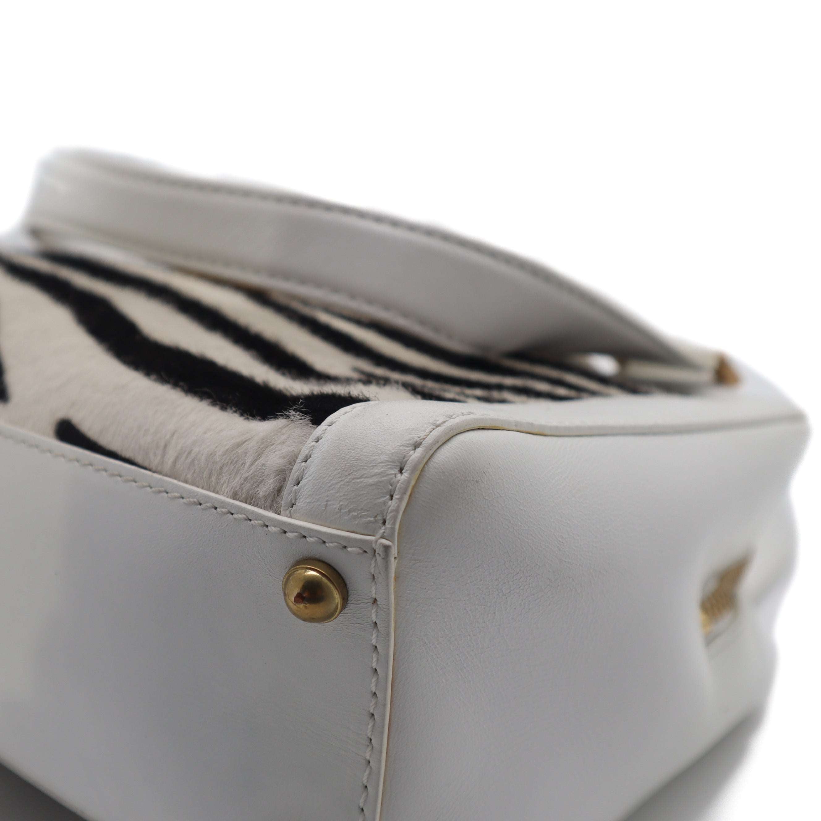 ÉPROUVÉE Jimmy Choo White Leather Calf Hair Zebra Print Handbag
