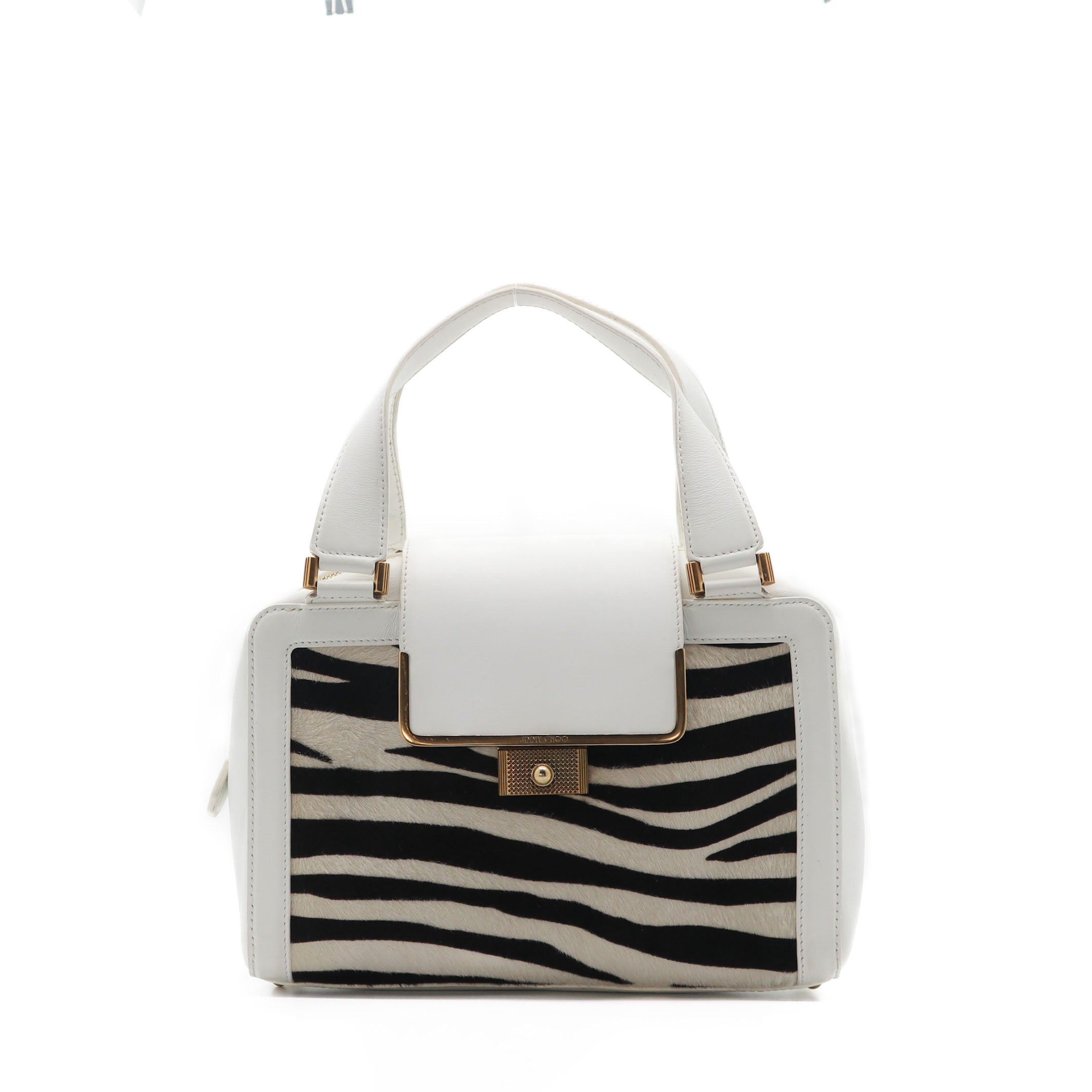 ÉPROUVÉE Jimmy Choo White Leather Calf Hair Zebra Print Handbag