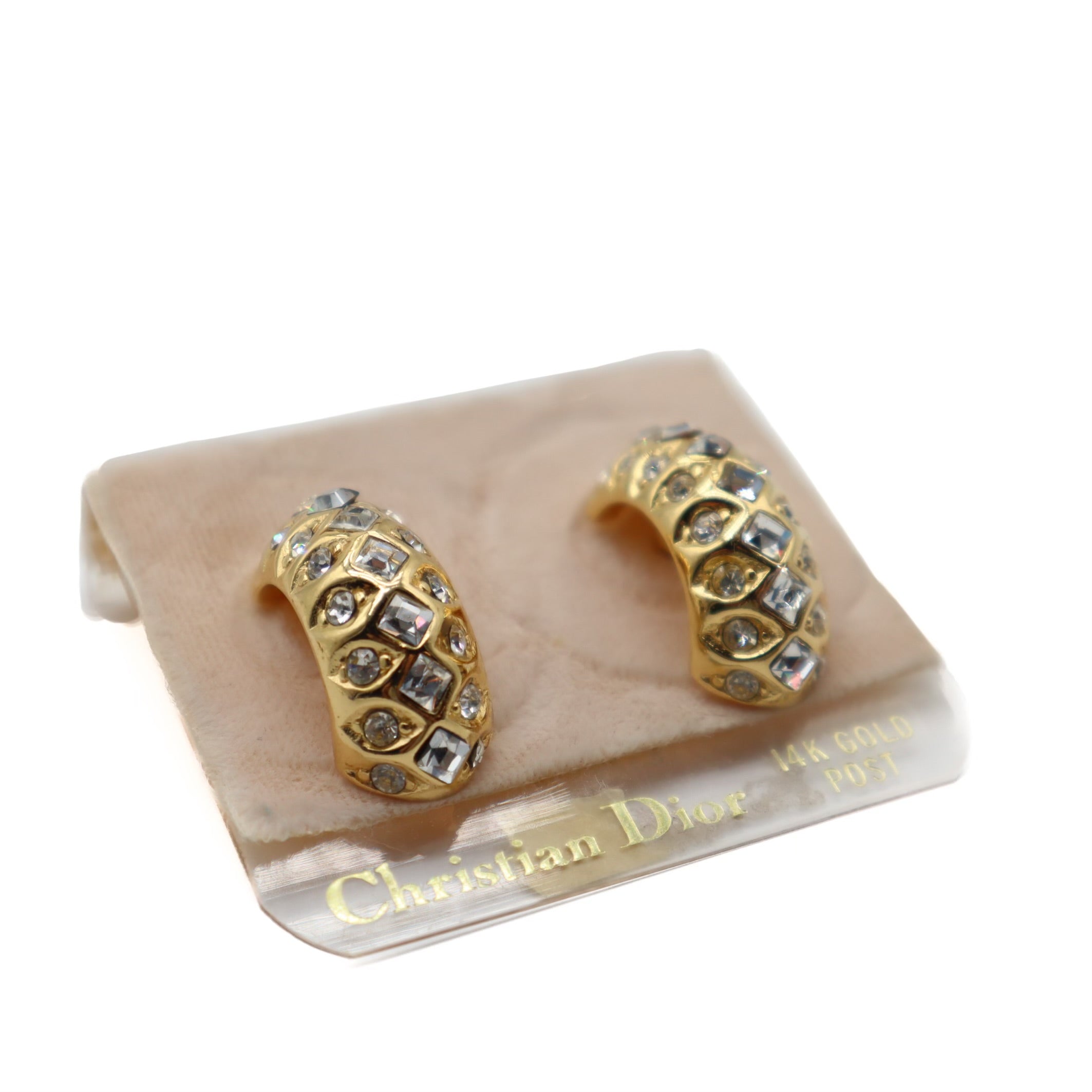 Vintage Crystal Embellished 14k Gold Post Earrings