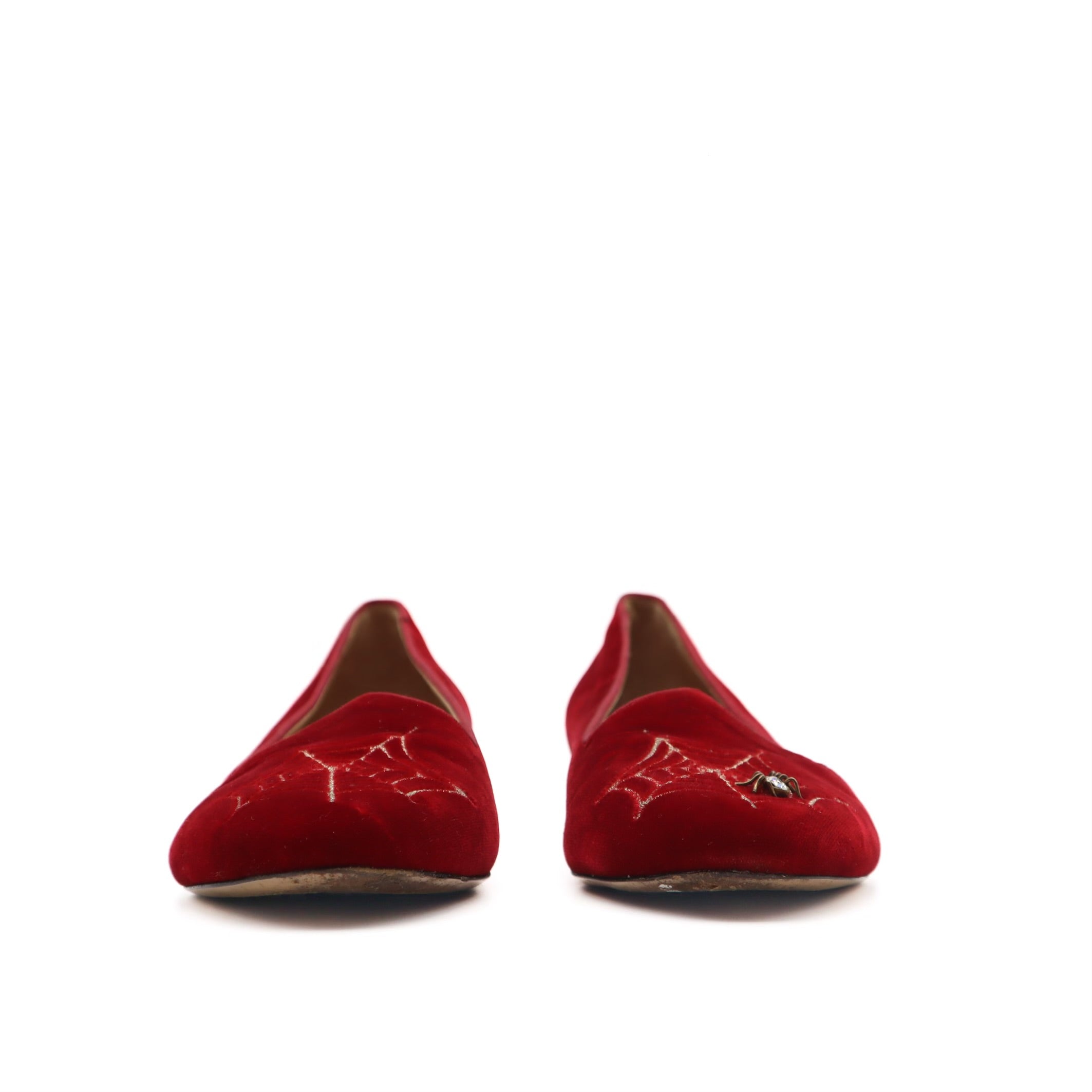 Red Velvet Spider Web Loafer Flats