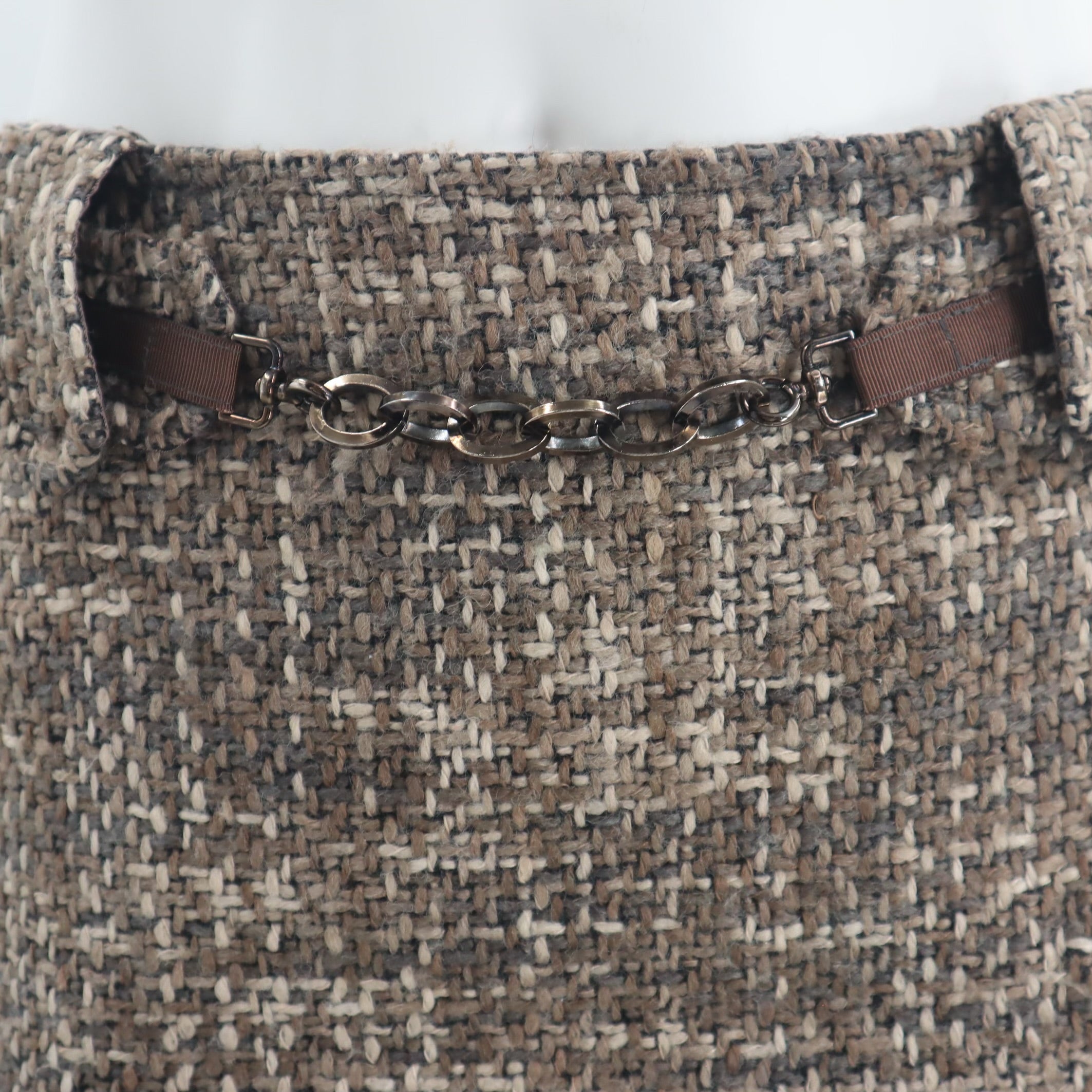 S Alpaca/Wool/Mohair Blend Tweed Belted Chain Skirt