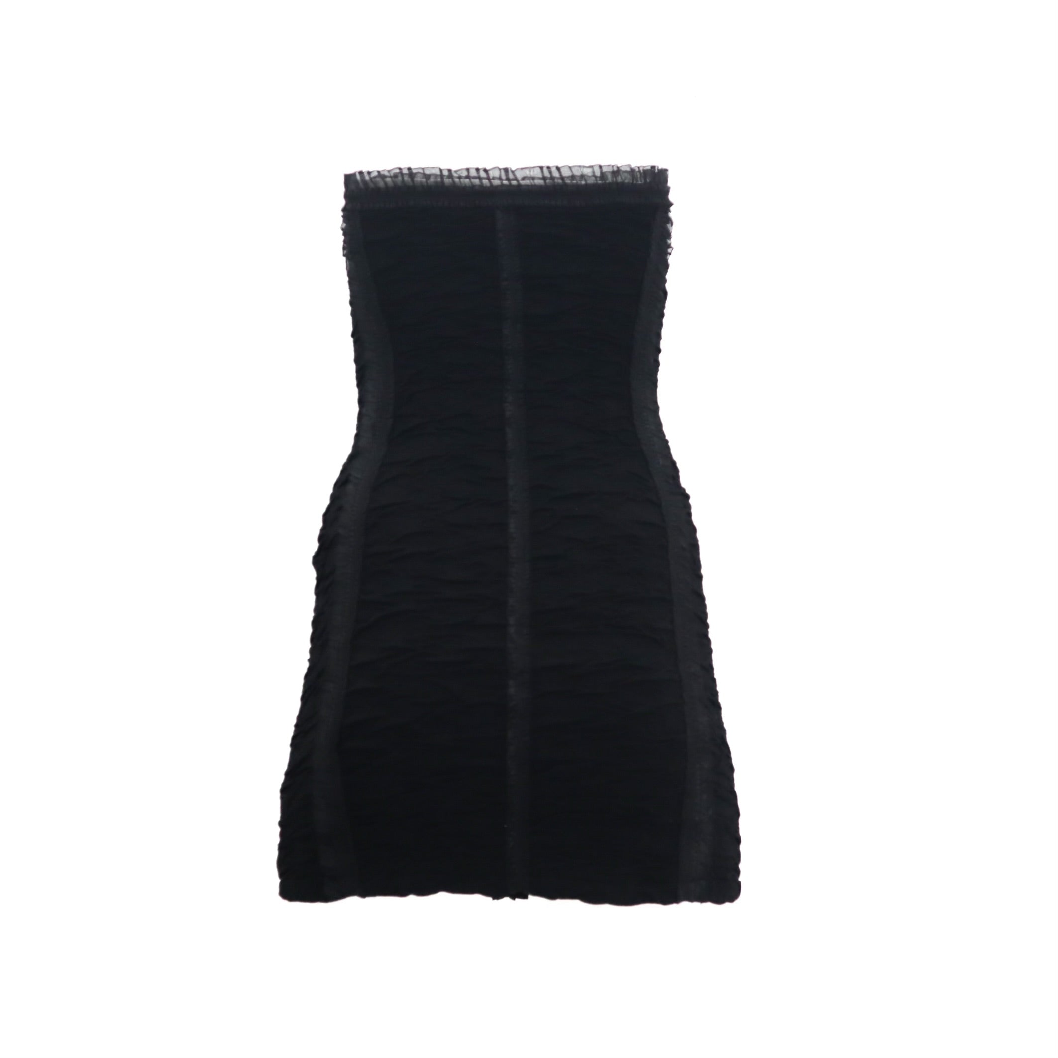 Black Textured Strapless Mini Dress With Ruffles