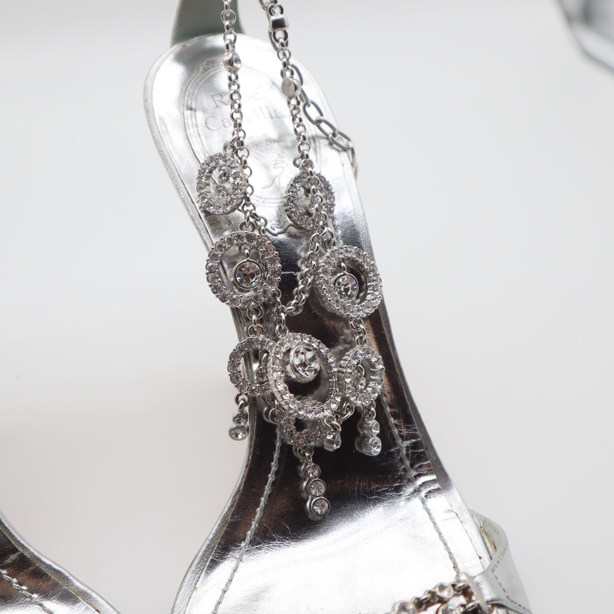 Silver Jeweled Ankle Strap Pumps