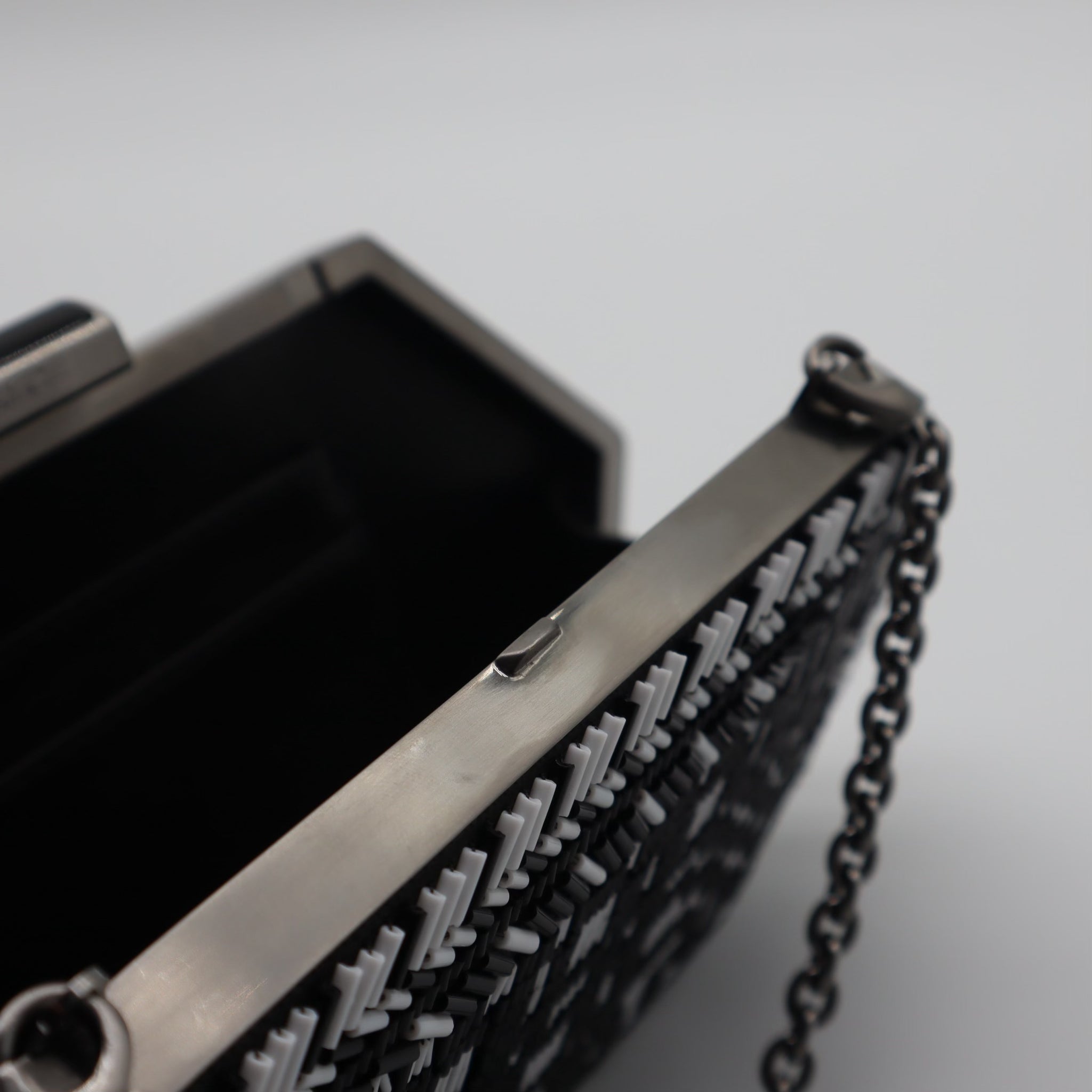 Beaded Trapezoid Chained Clutch Bag