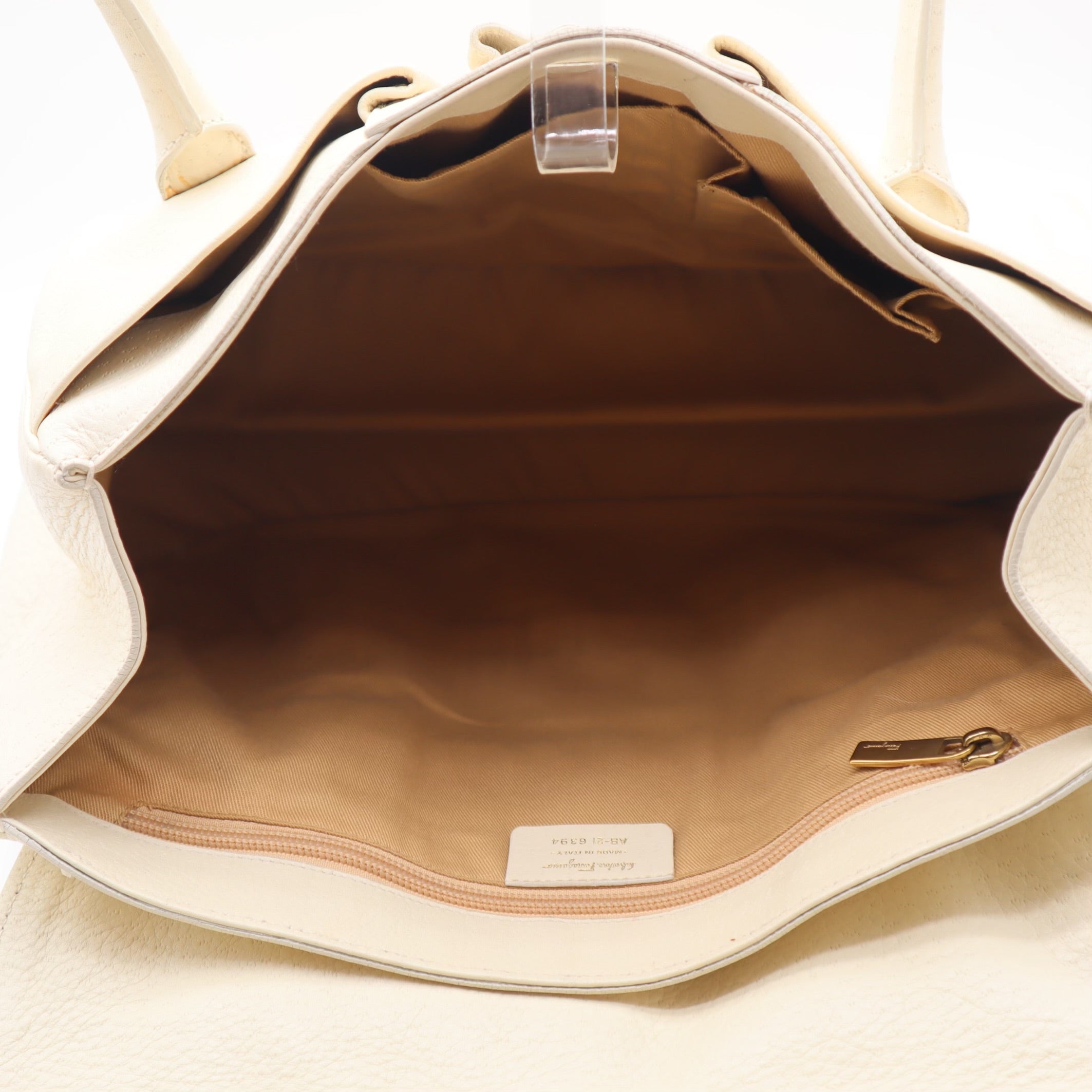 Gancini Textured Leather Top Handle Ivory Satchel