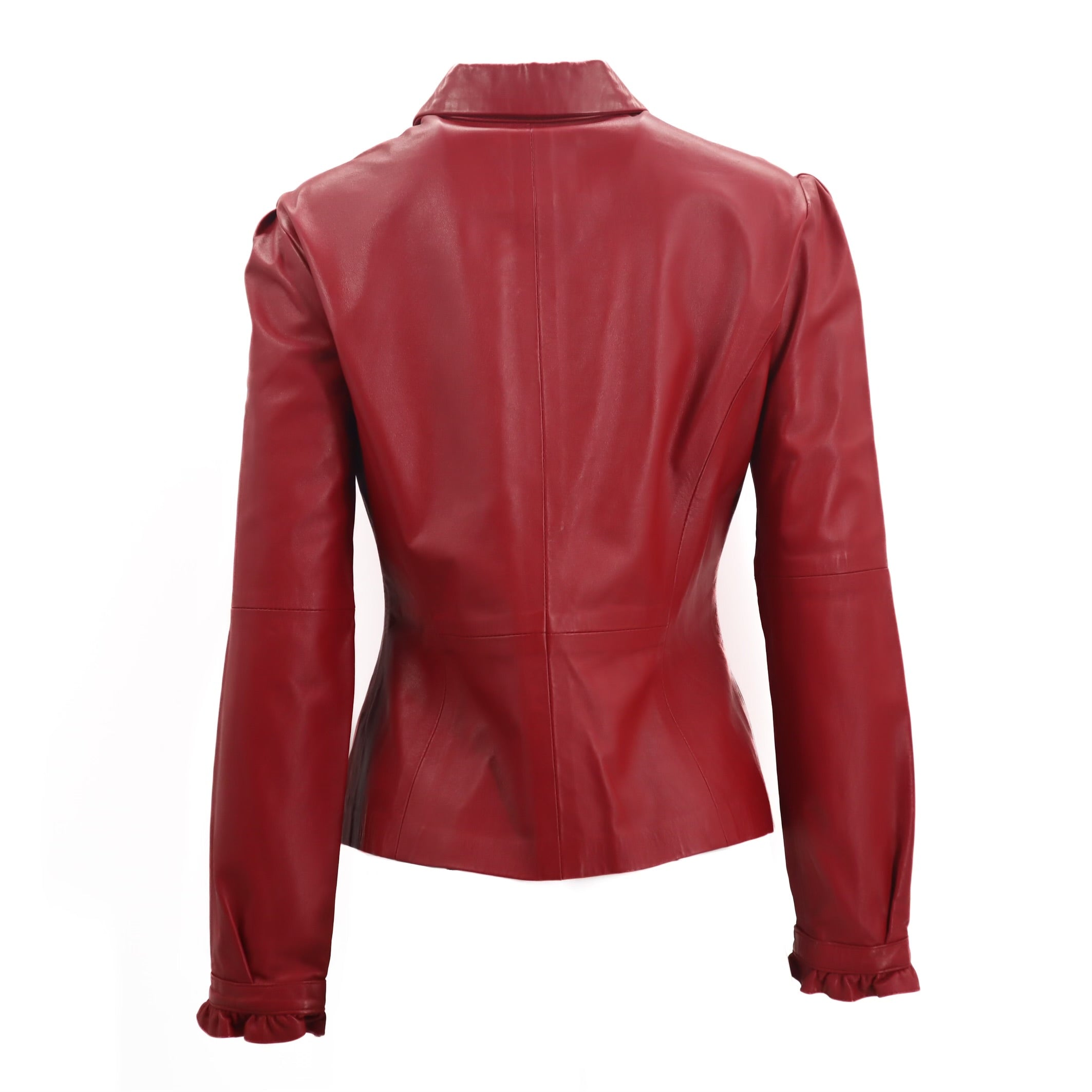 Vintage Red Ruffled Leather Jacket Size 8