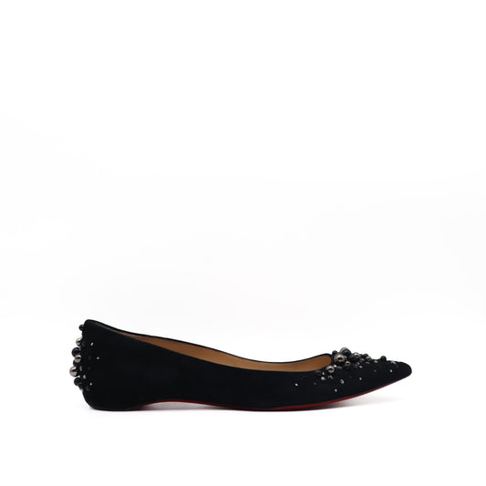 Veau Velours Embellished Pointed Toe Flats Black Size 42