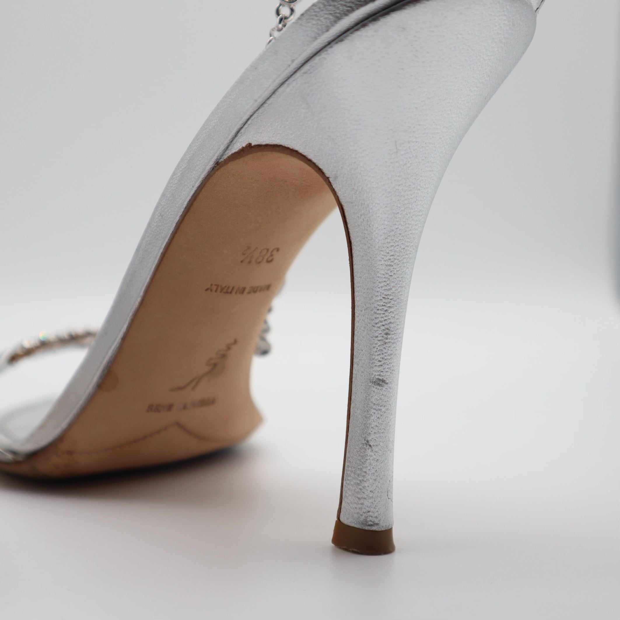 Silver Jeweled Ankle Strap Pumps