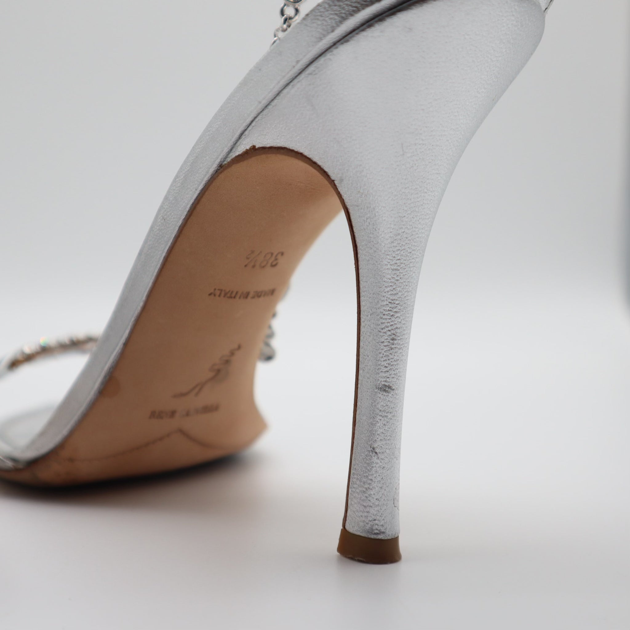 Silver Jeweled Ankle Strap Pumps