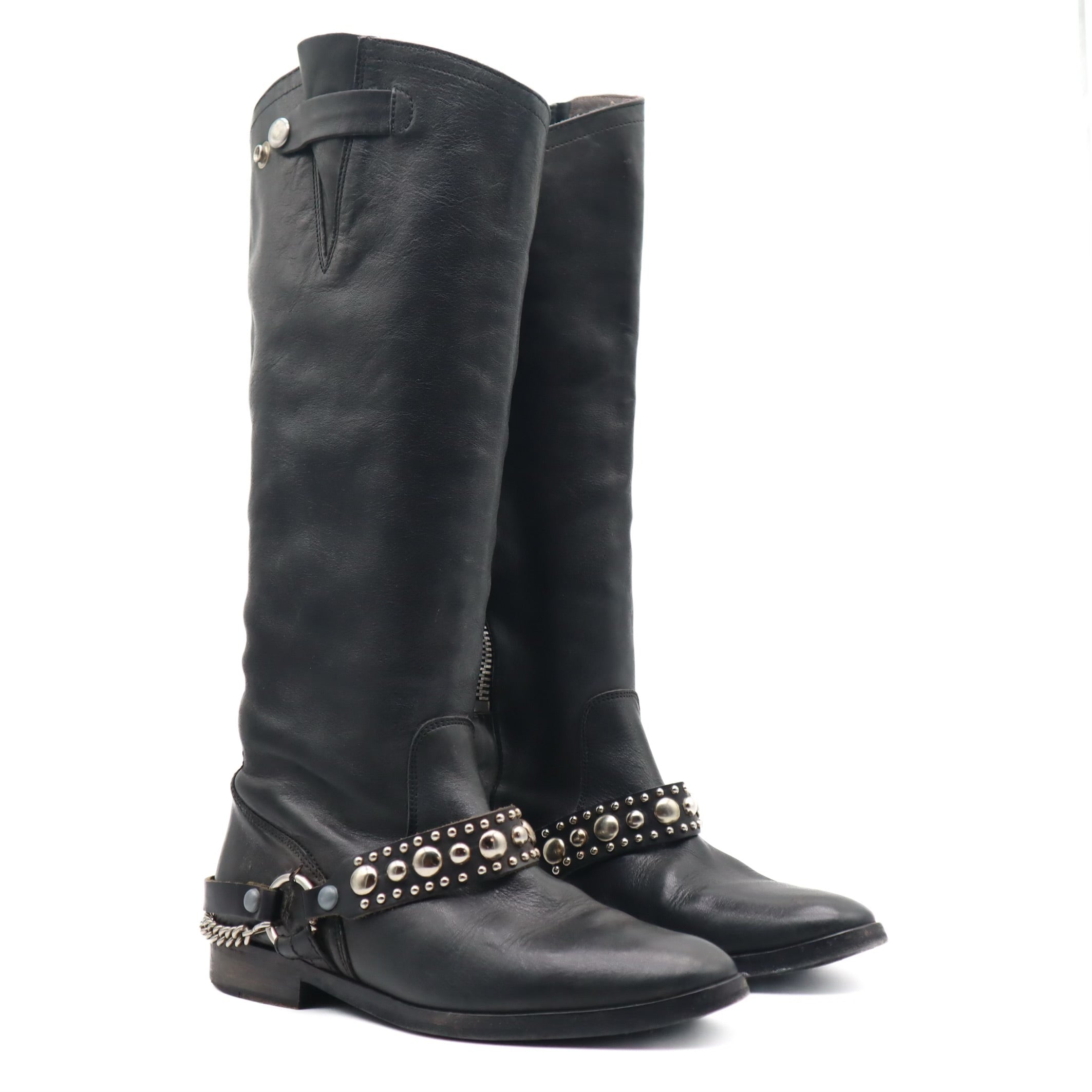 Motorcycle Chained Embellished Riding Boots
