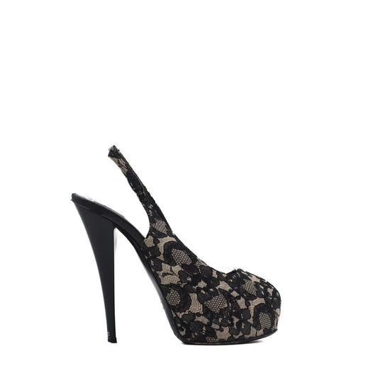 Lace Slingback Platform Peep Toe Pumps Size 38.5