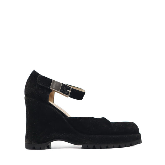 Vintage Mary Jane Suede Wedges Size 38