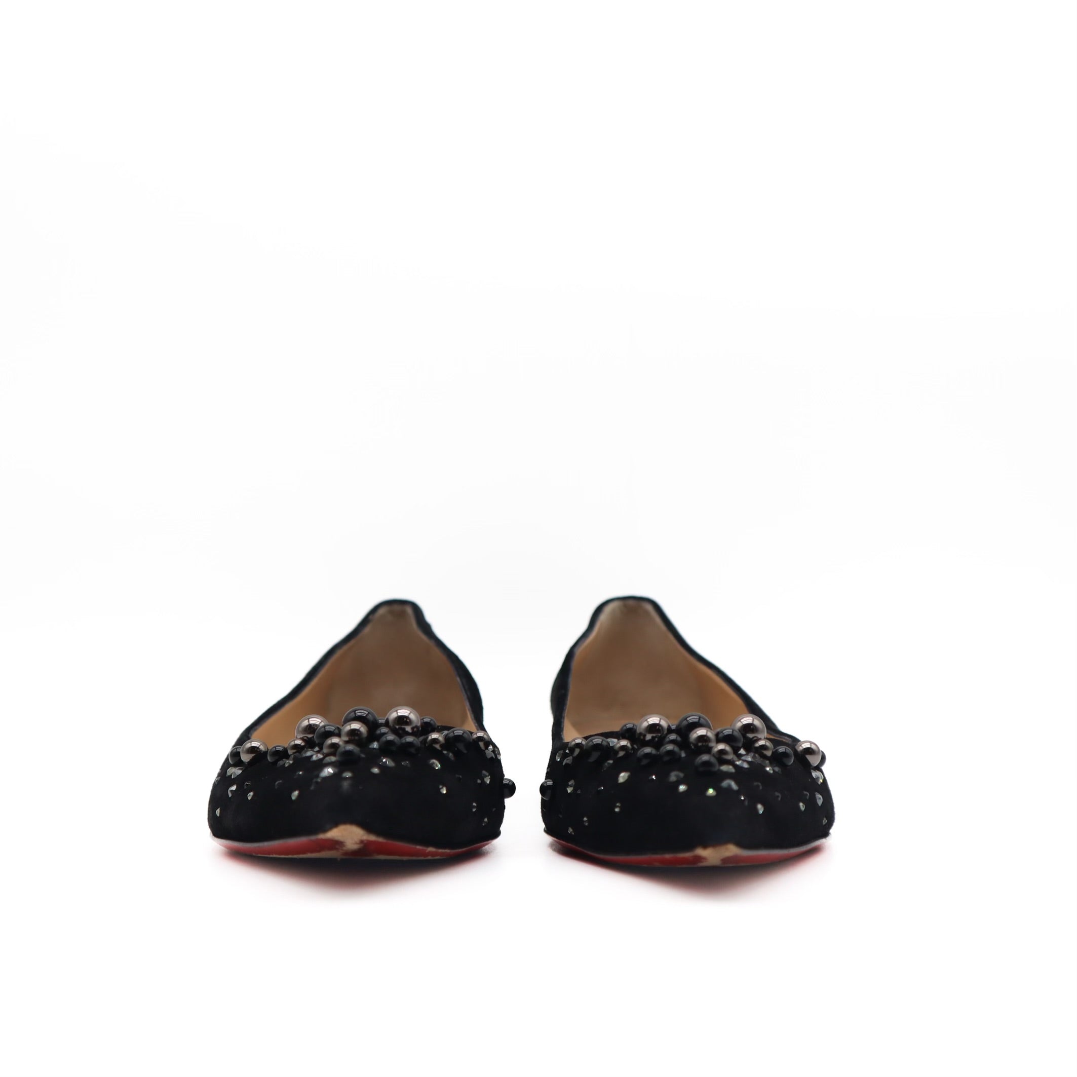 Veau Velours Embellished Pointed Toe Flats Black Size 42