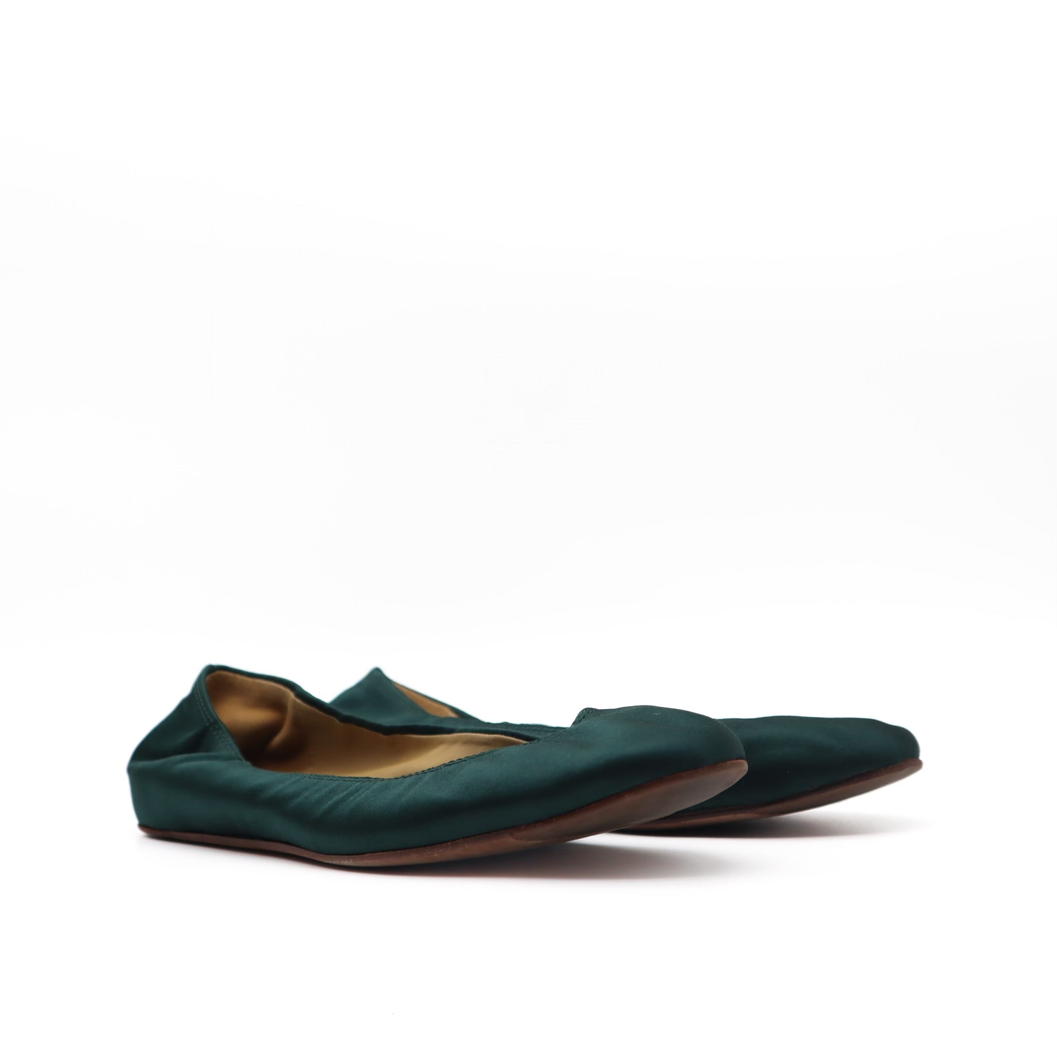 Classic Emerald Satin Ballerina Flats Size 39.5