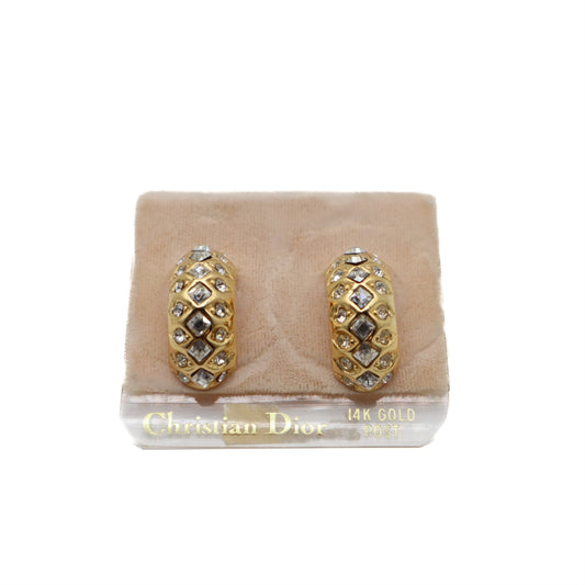 Vintage Crystal Embellished 14k Gold Post Earrings