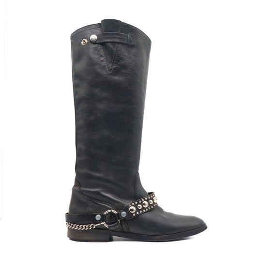 Motorcycle Chained Embellished Riding Boots