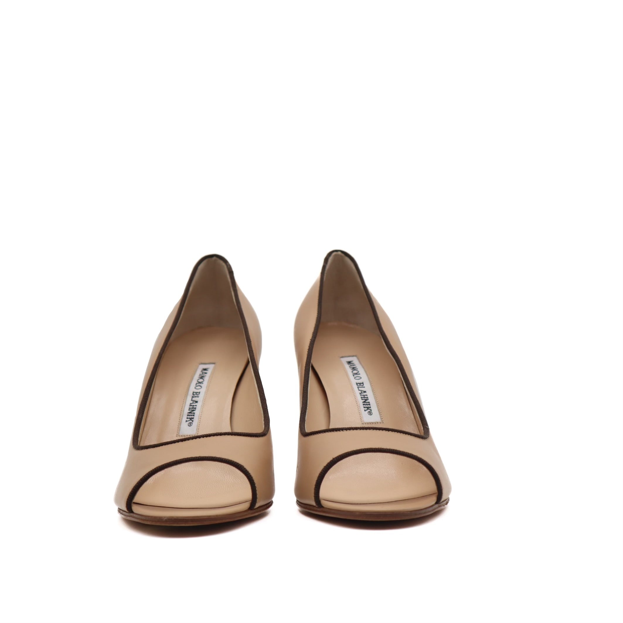 Canazza Nude Leather Peep Toe Pump Size 37.5 EU