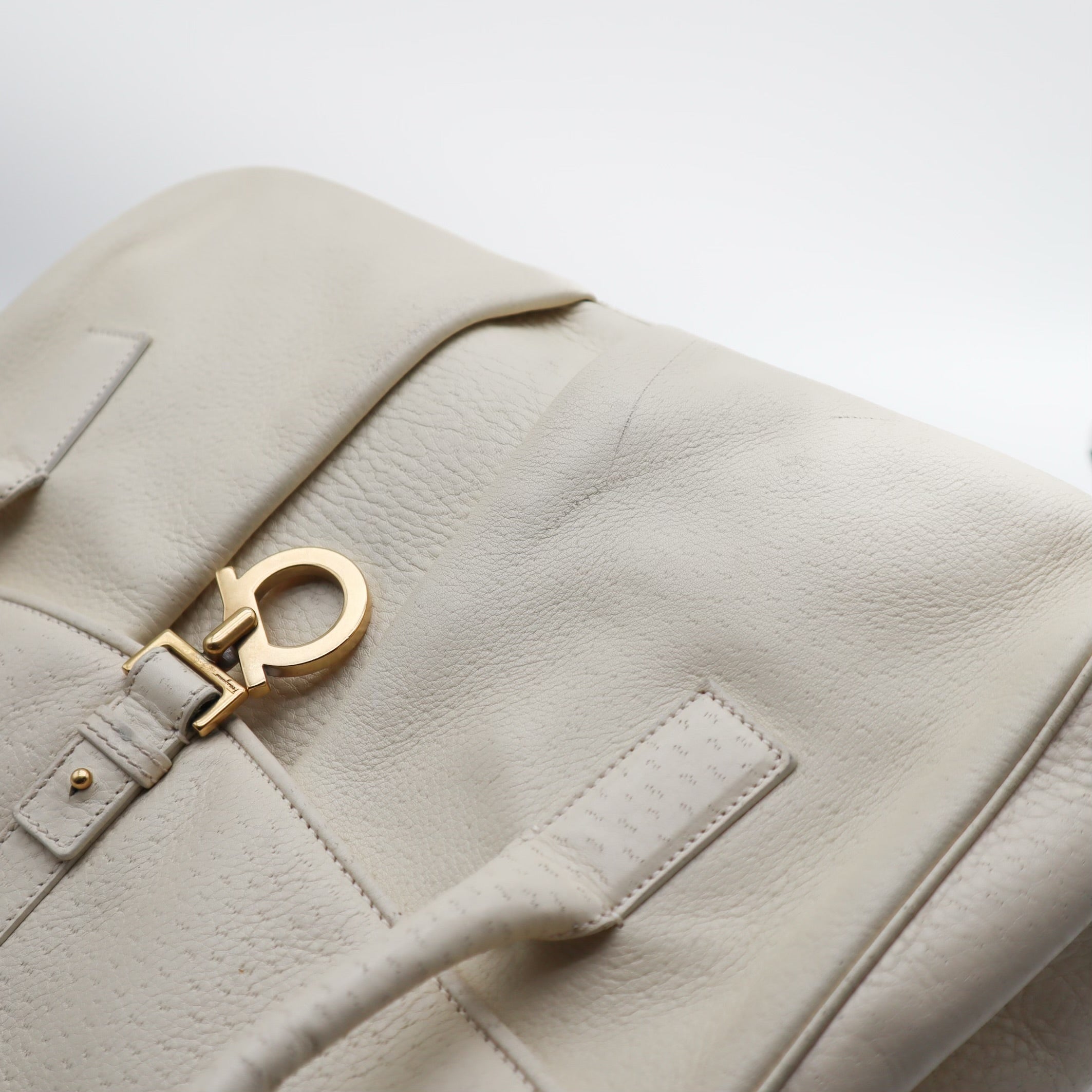 Gancini Textured Leather Top Handle Ivory Satchel