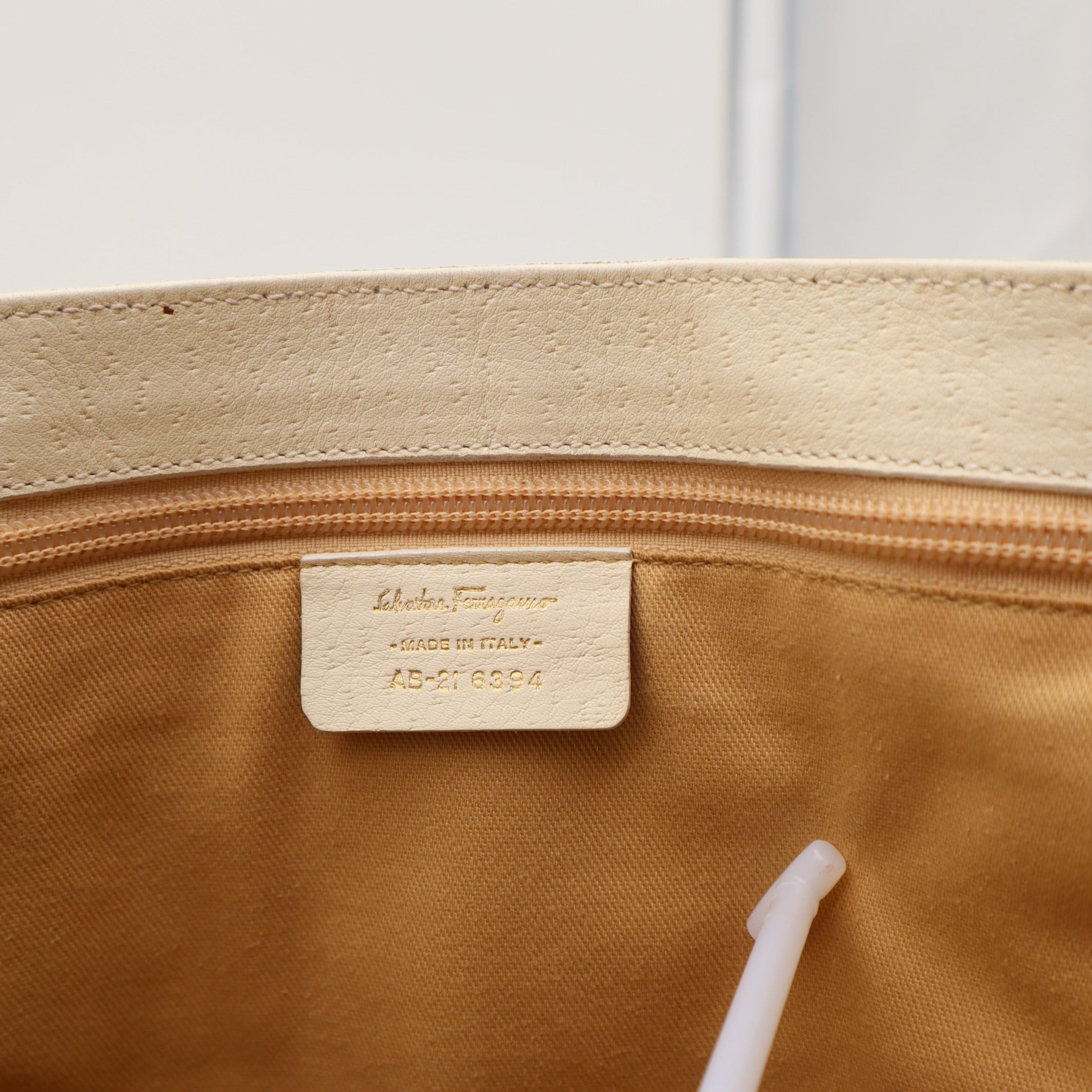 Gancini Textured Leather Top Handle Ivory Satchel