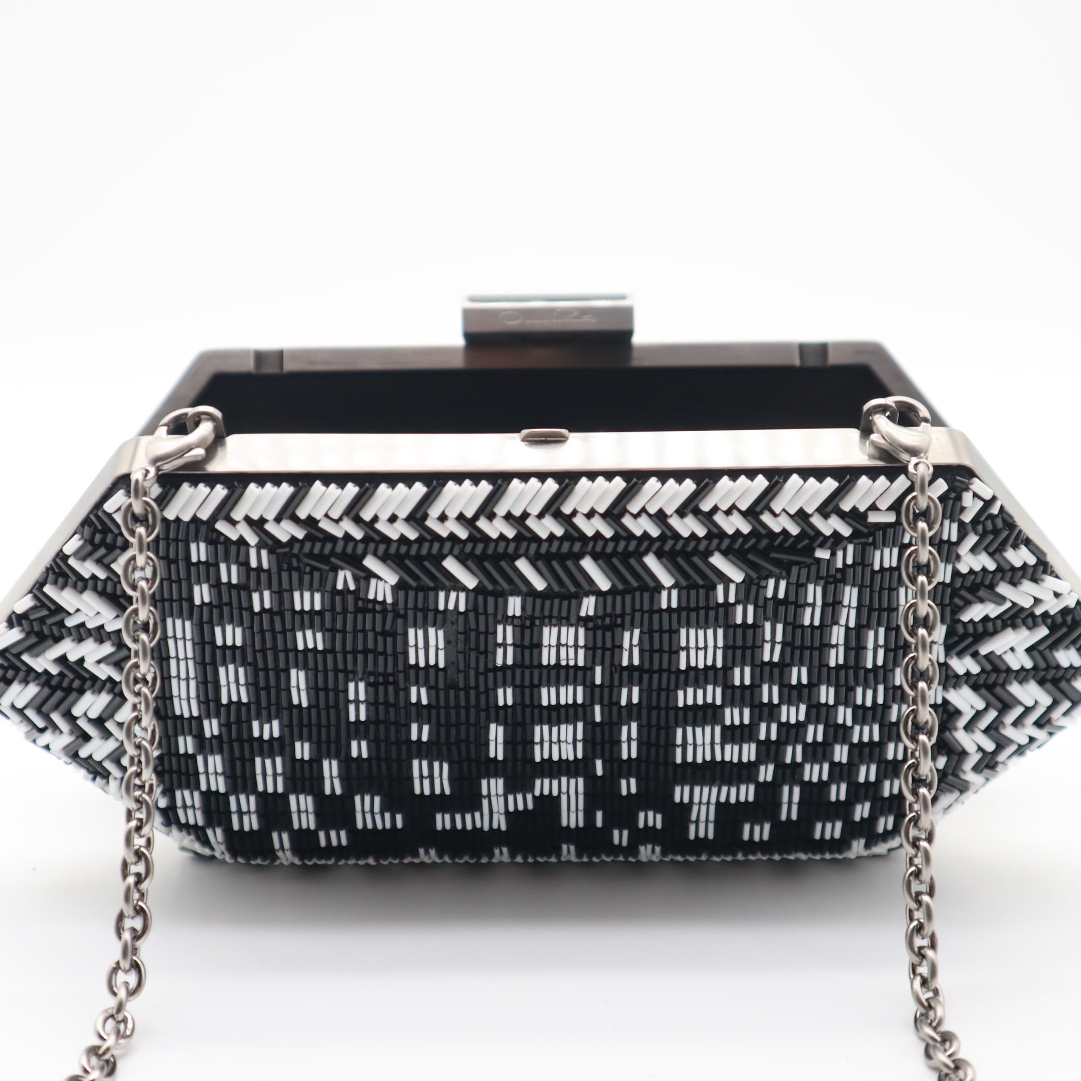 Beaded Trapezoid Chained Clutch Bag