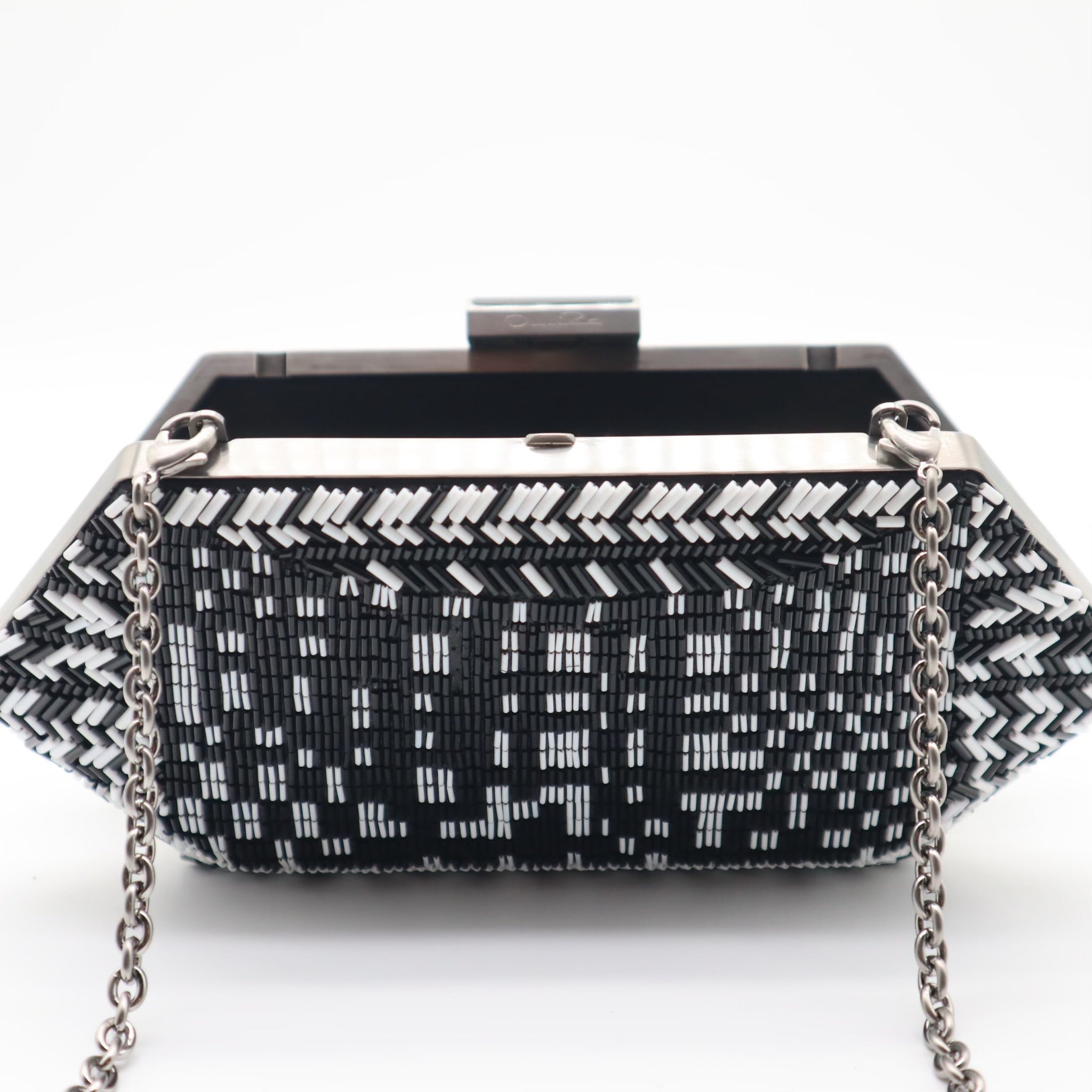 Beaded Trapezoid Chained Clutch Bag