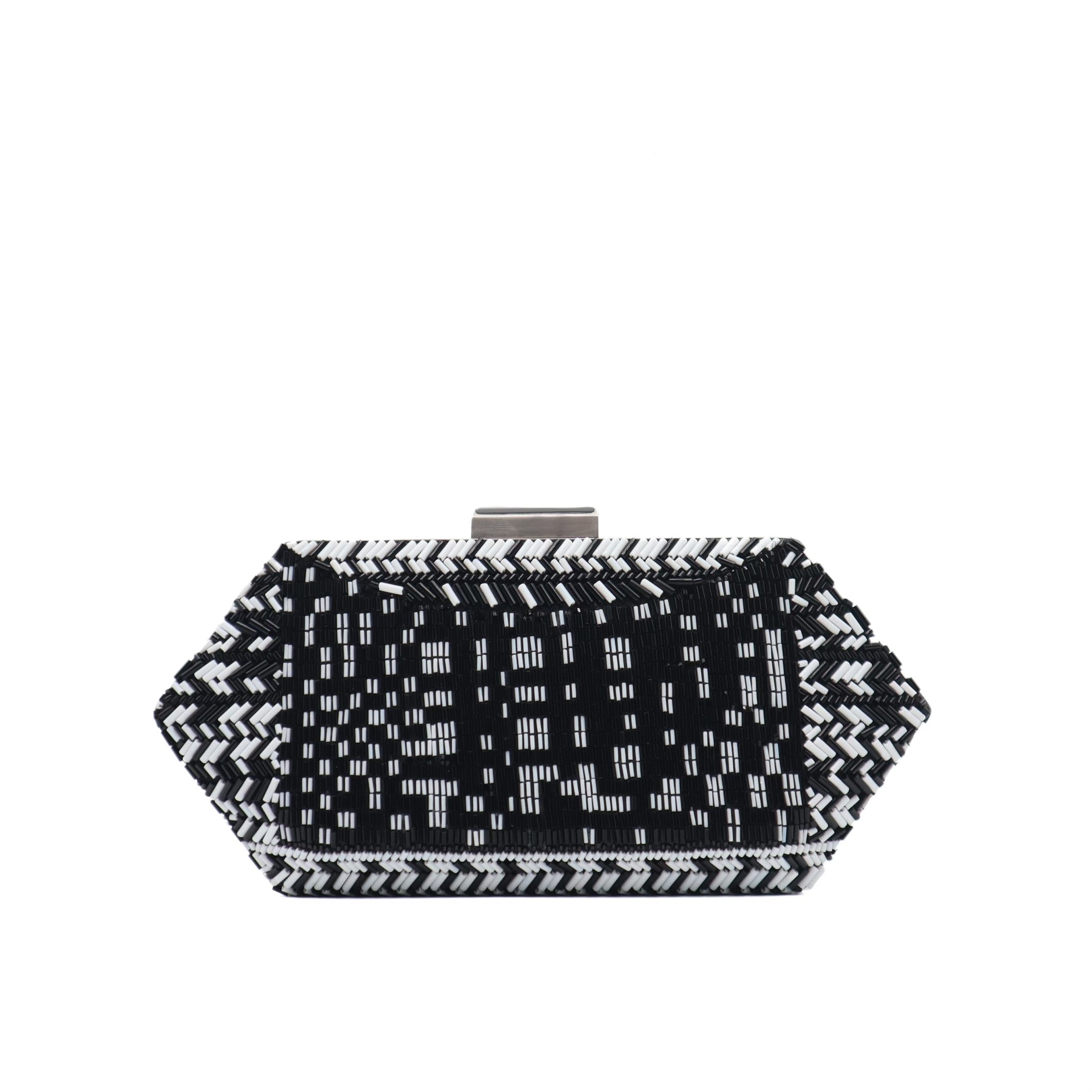 Beaded Trapezoid Chained Clutch Bag
