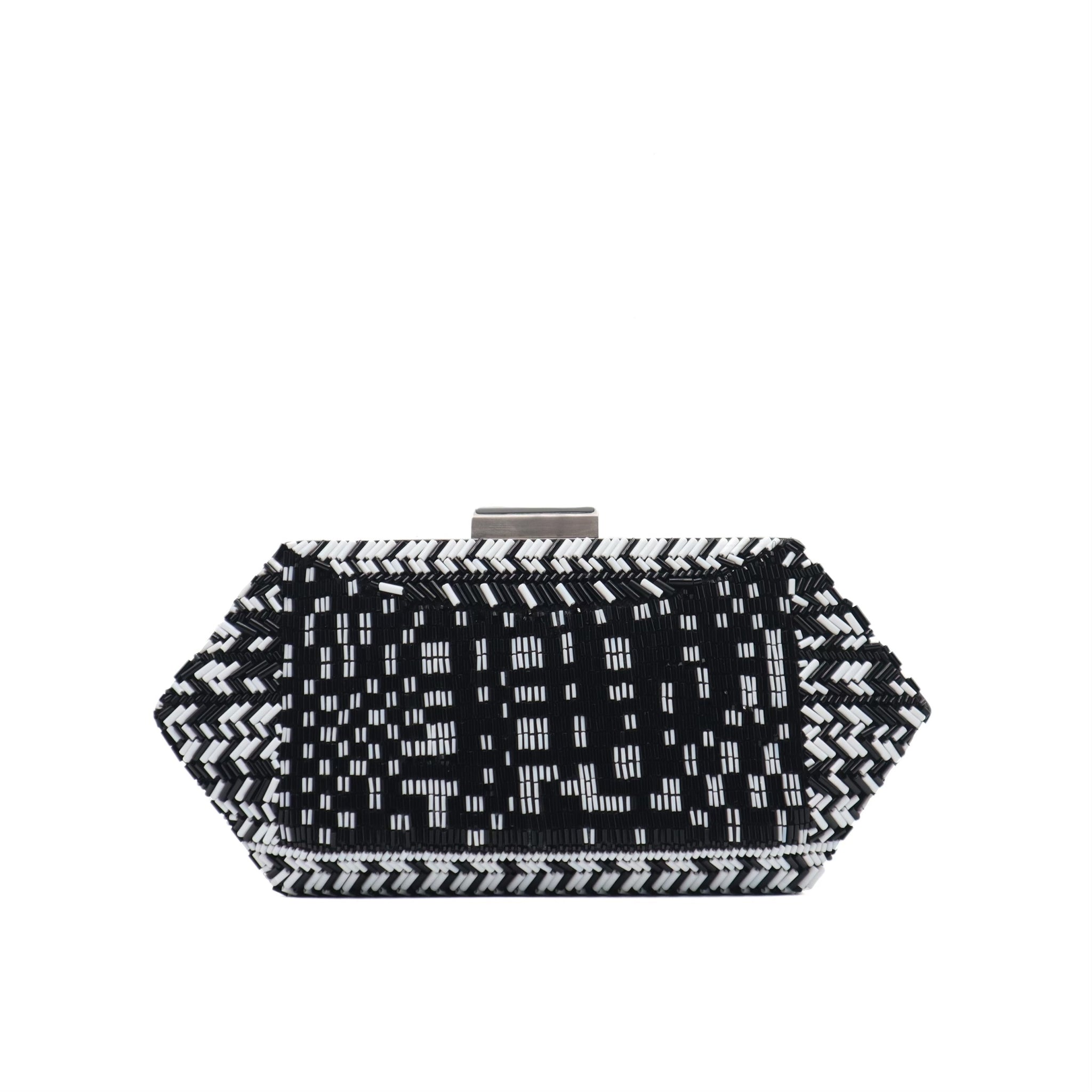Beaded Trapezoid Chained Clutch Bag