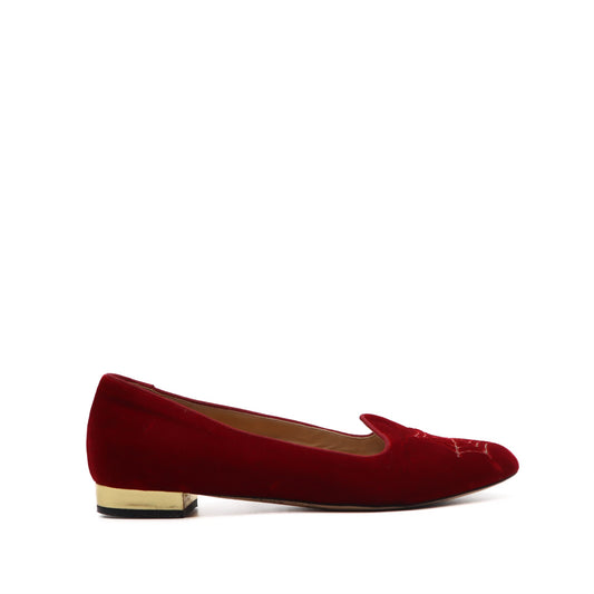 Red Velvet Spider Web Loafer Flats