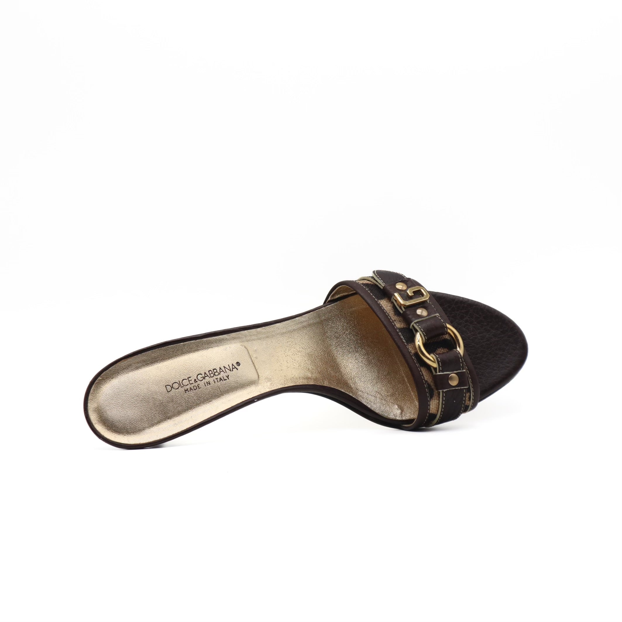 Vintage Leopard DG Logo Heeled Slides