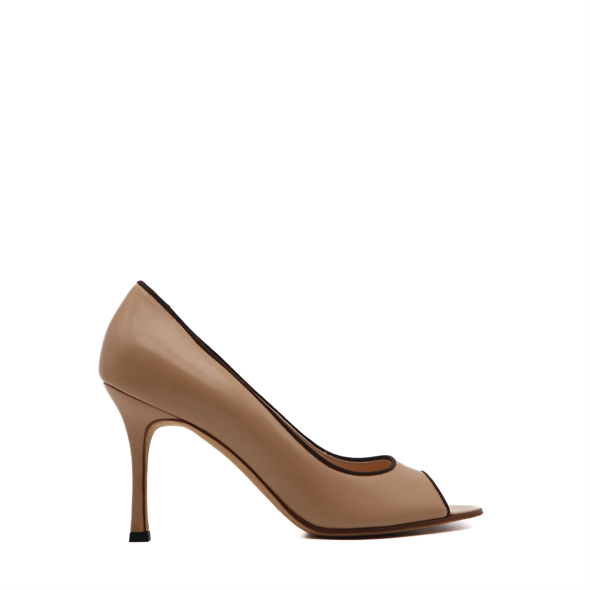 Canazza Nude Leather Peep Toe Pump Size 37.5 EU