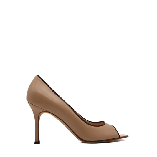 Canazza Nude Leather Peep Toe Pump Size 37.5 EU