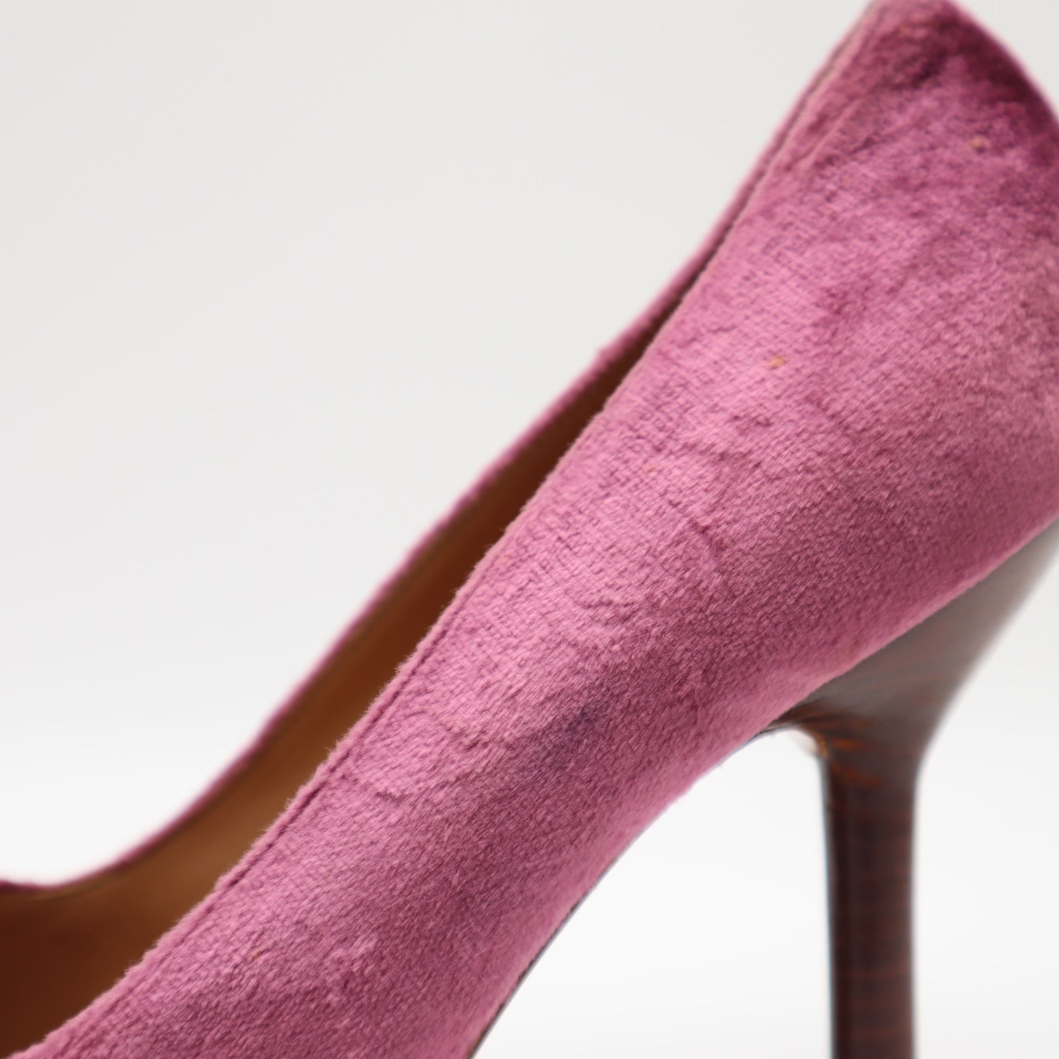 Purple Velvet Wood Heeled Pumps