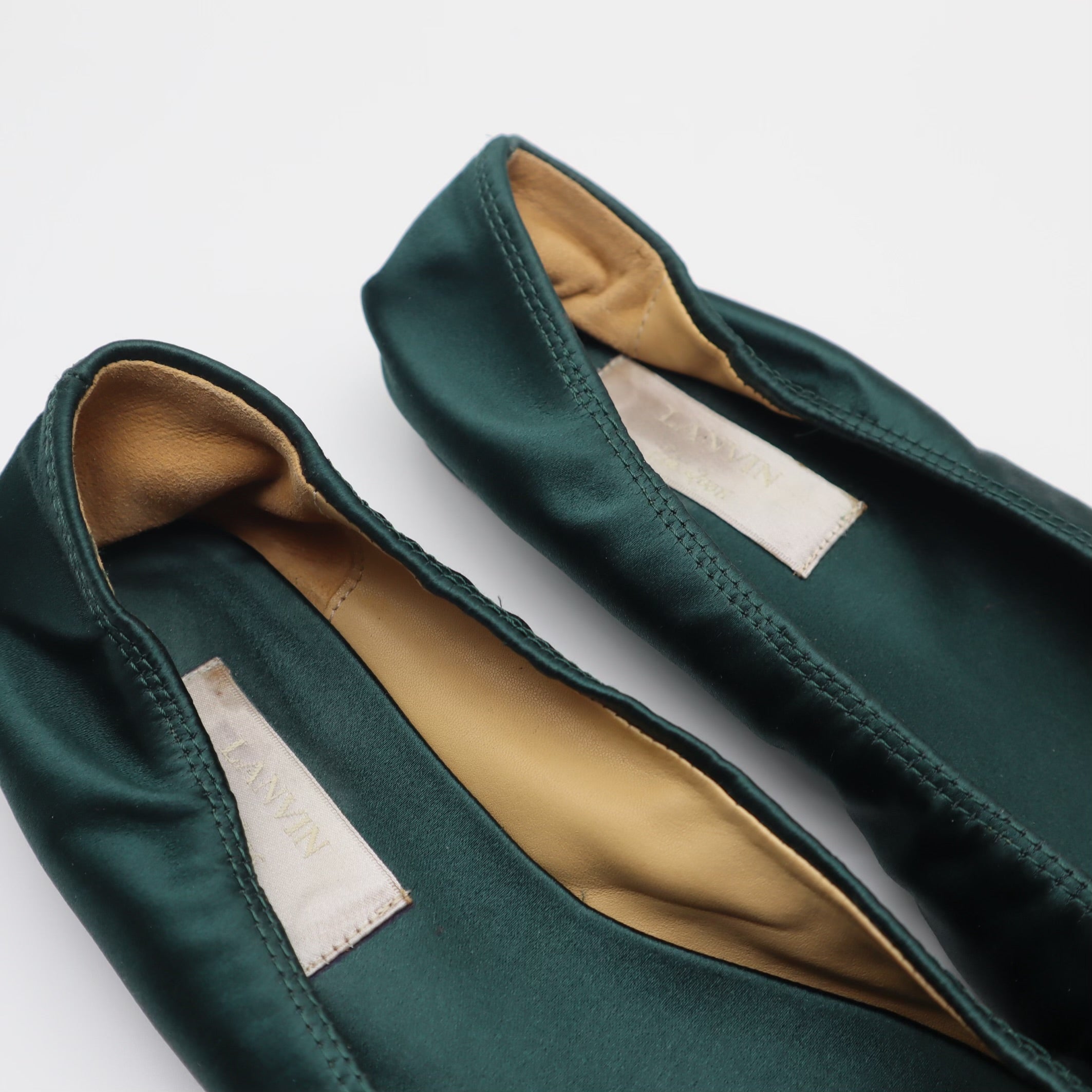 Classic Emerald Satin Ballerina Flats Size 39.5