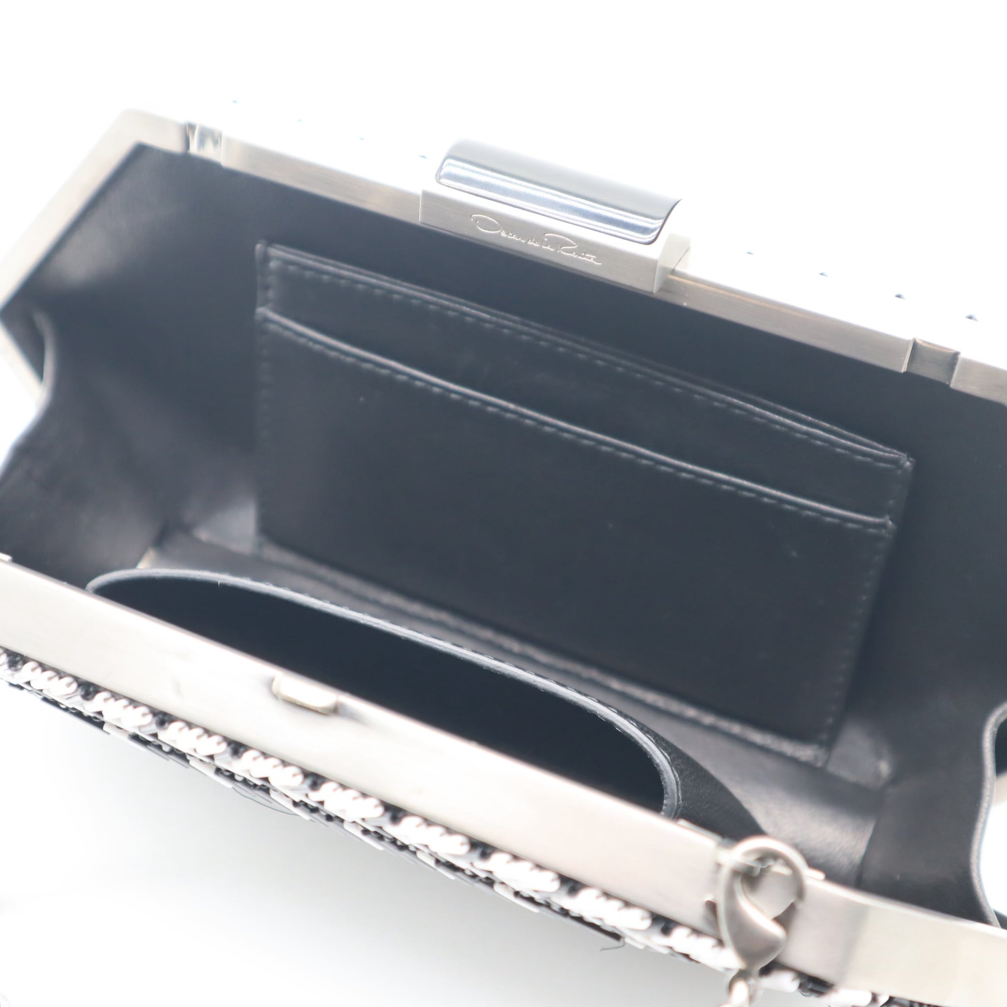 Beaded Trapezoid Chained Clutch Bag