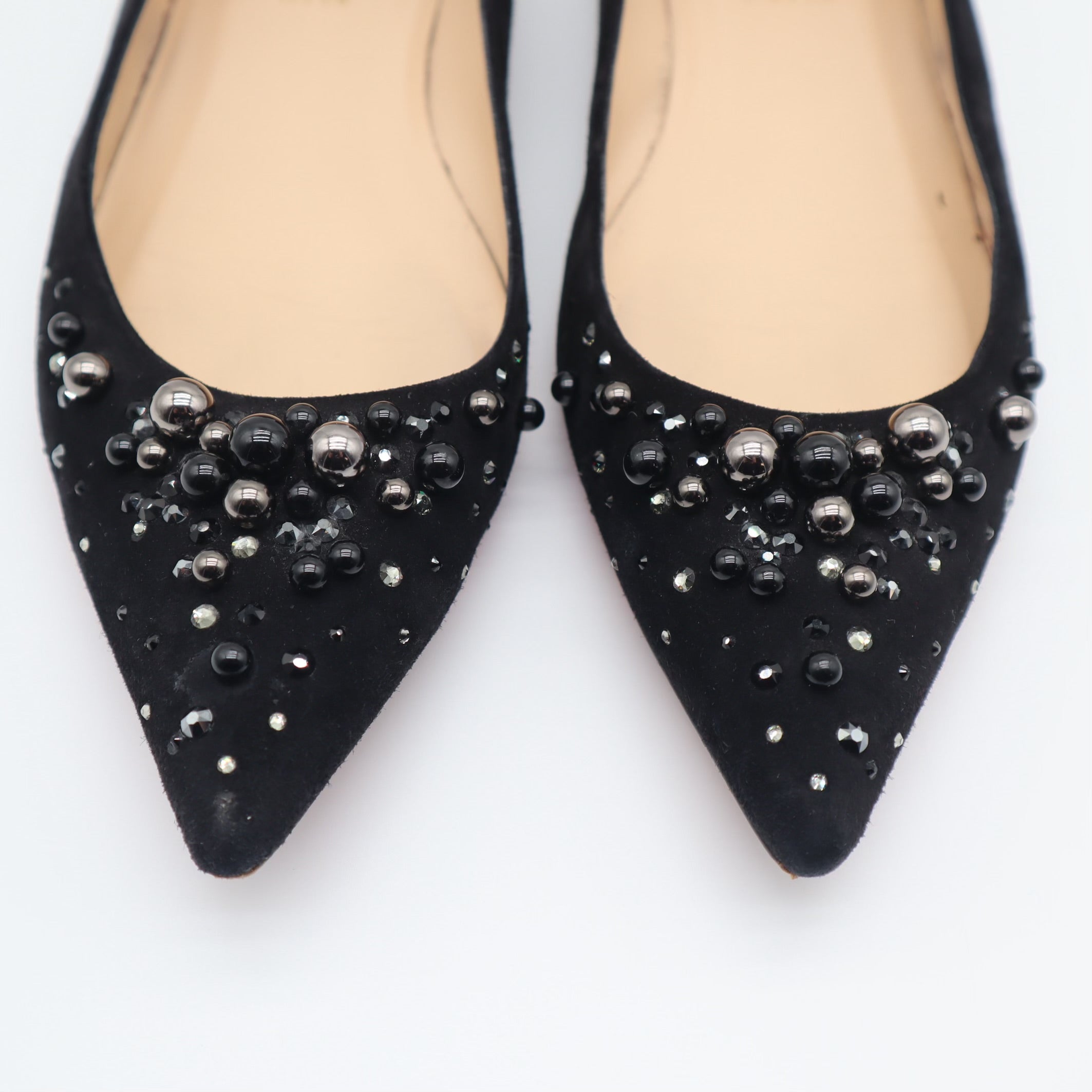 Veau Velours Embellished Pointed Toe Flats Black Size 42