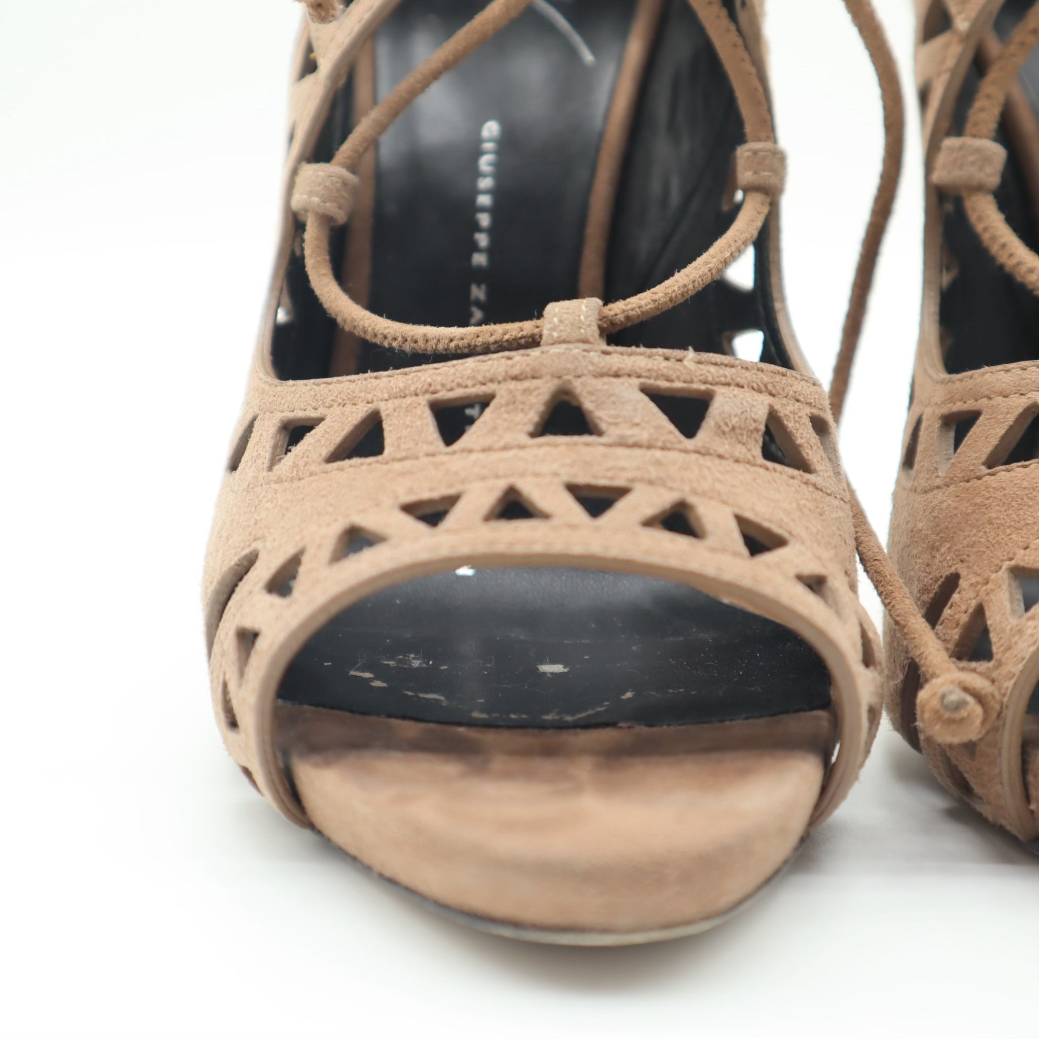 Coline Suede Laser Cut Lace Up Stiletto Heels Size 36
