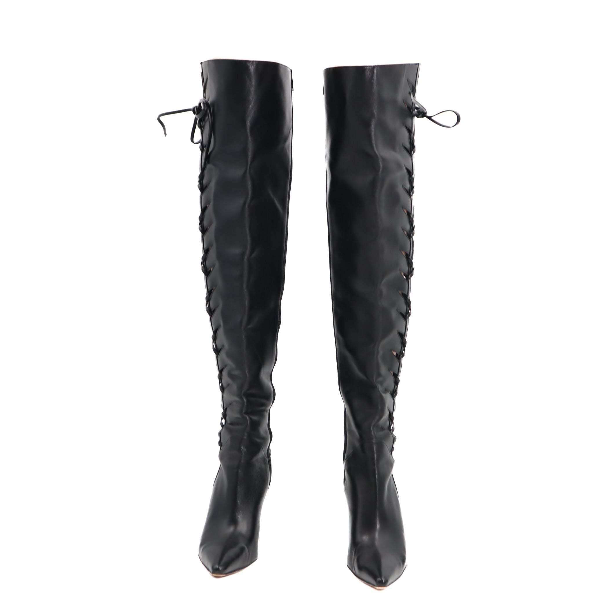 Knee High Lace Up Leather Boots
