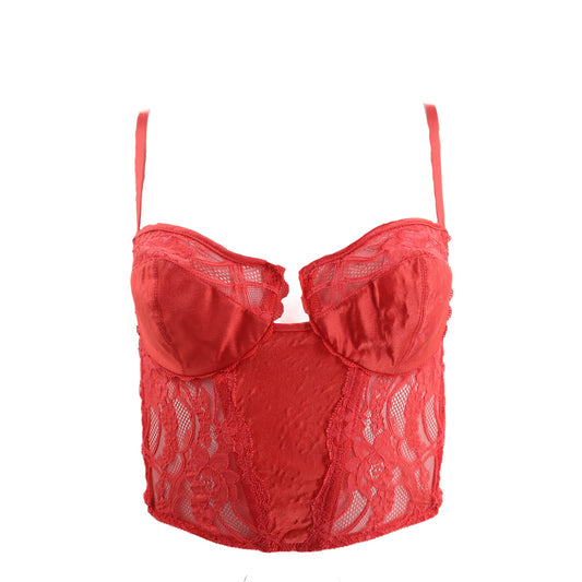 Vintage Intimo Red Lace Paneled Bustier Top
