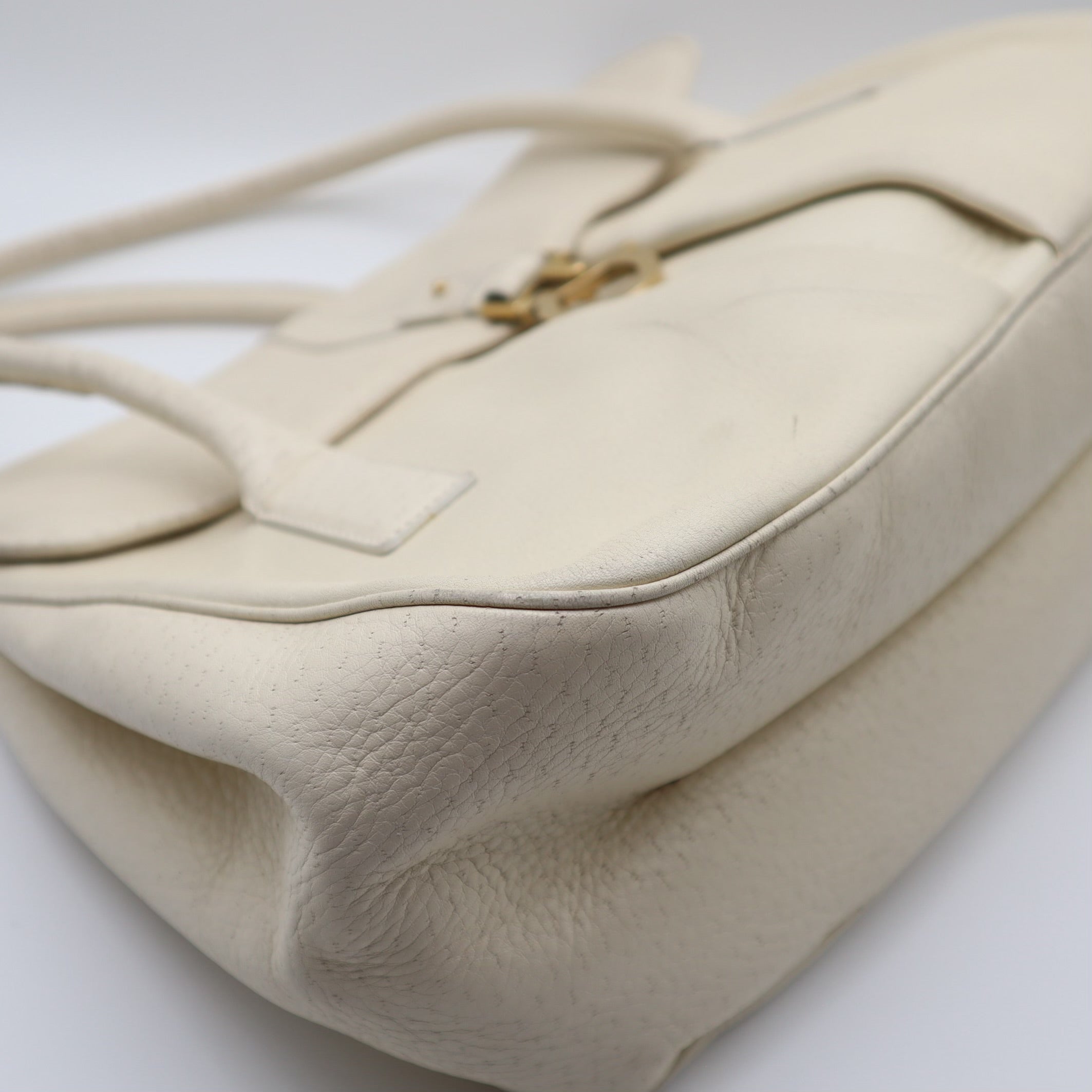 Gancini Textured Leather Top Handle Ivory Satchel