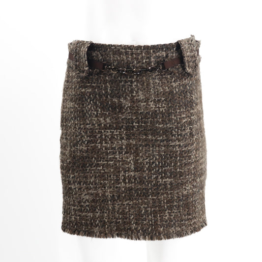 S Alpaca/Wool/Mohair Blend Tweed Belted Chain Skirt