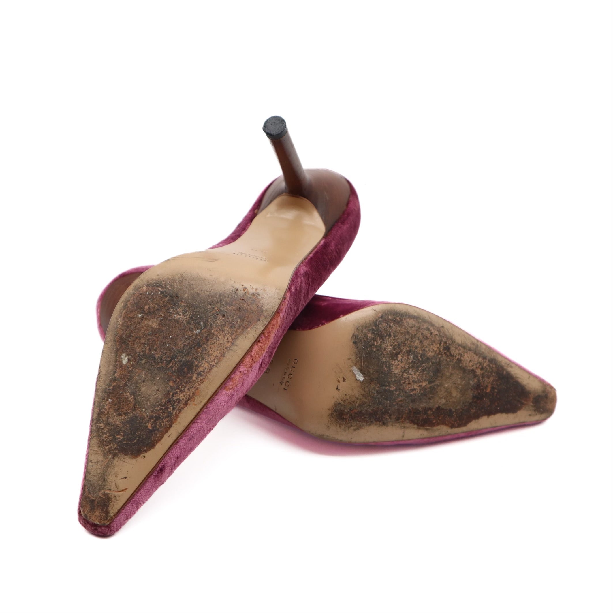 Purple Velvet Wood Heeled Pumps