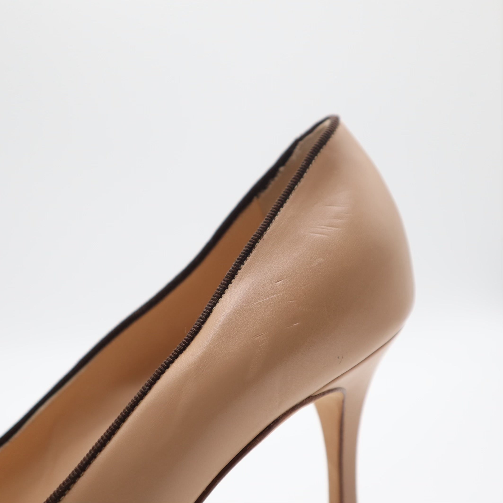 Canazza Nude Leather Peep Toe Pump Size 37.5 EU