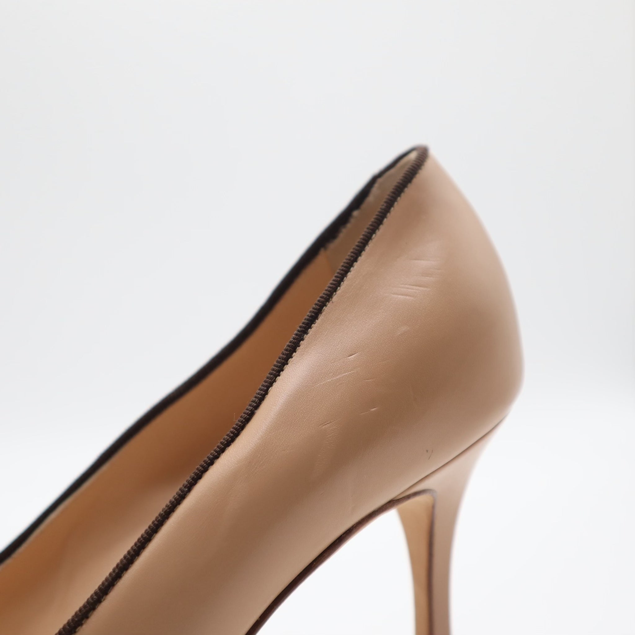 Canazza Nude Leather Peep Toe Pump Size 37.5 EU