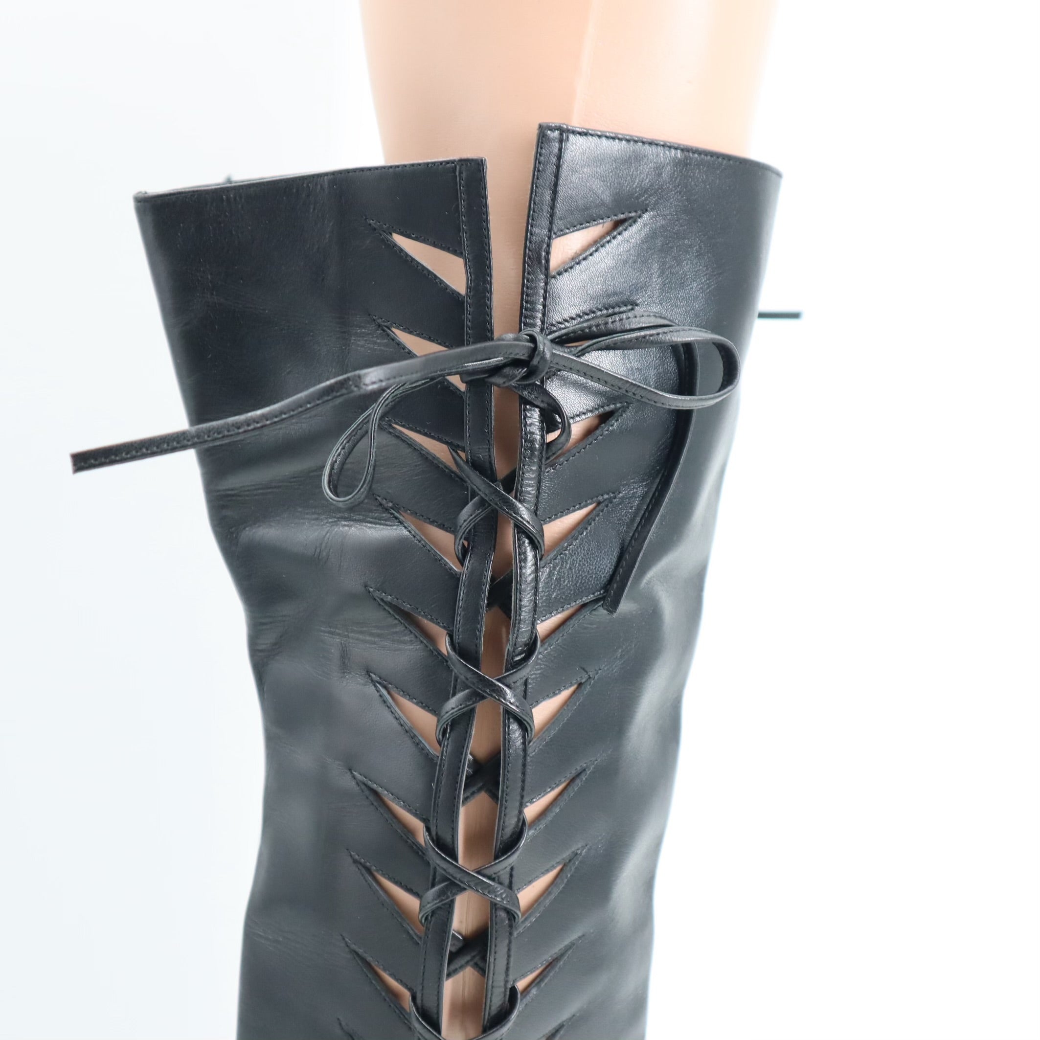 Knee High Lace Up Leather Boots