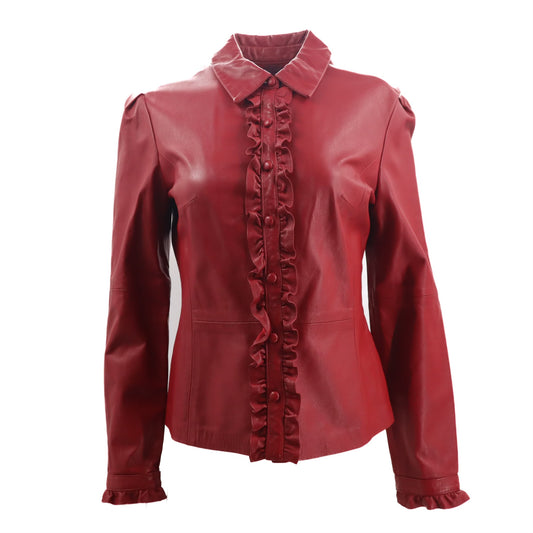 Vintage Red Ruffled Leather Jacket Size 8