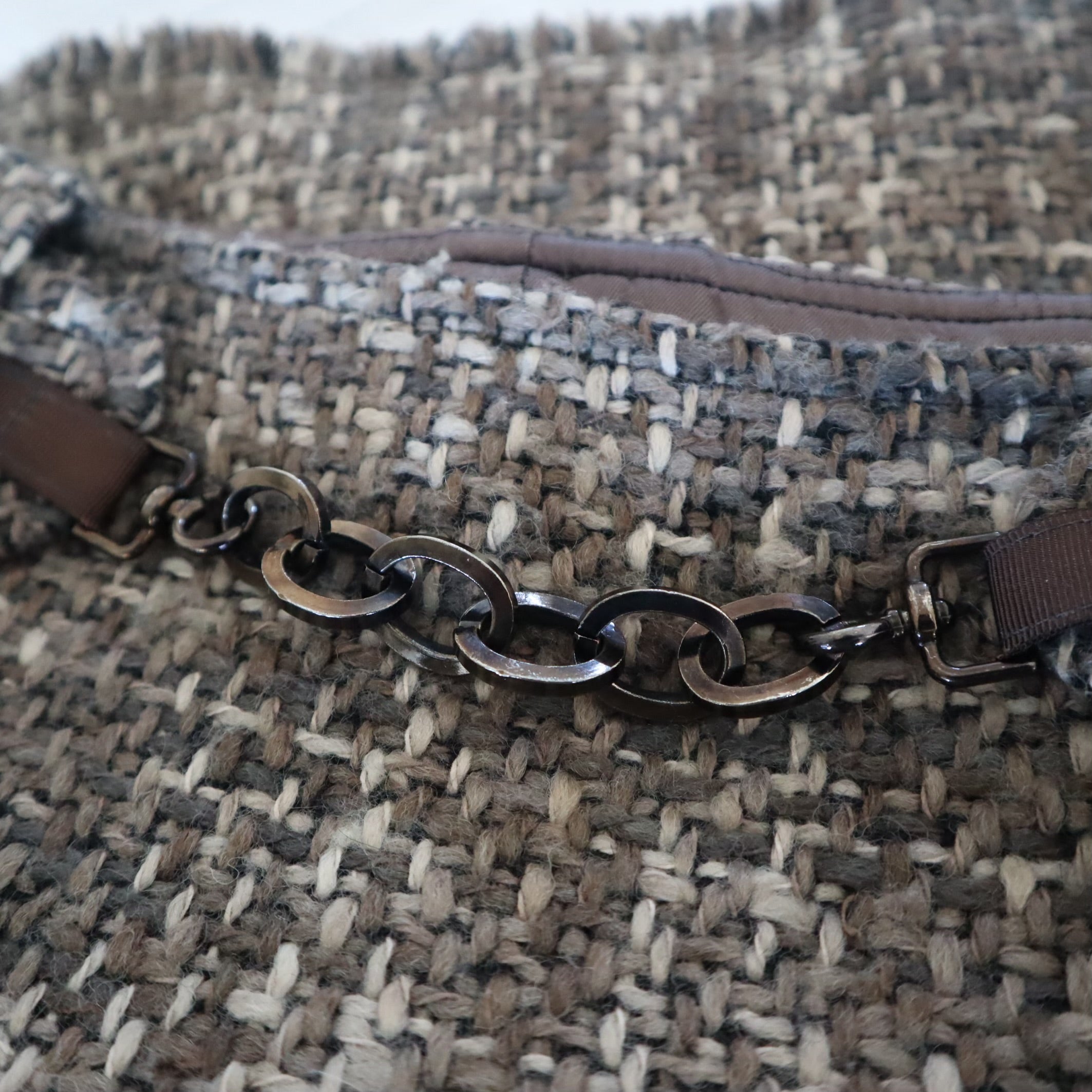 S Alpaca/Wool/Mohair Blend Tweed Belted Chain Skirt