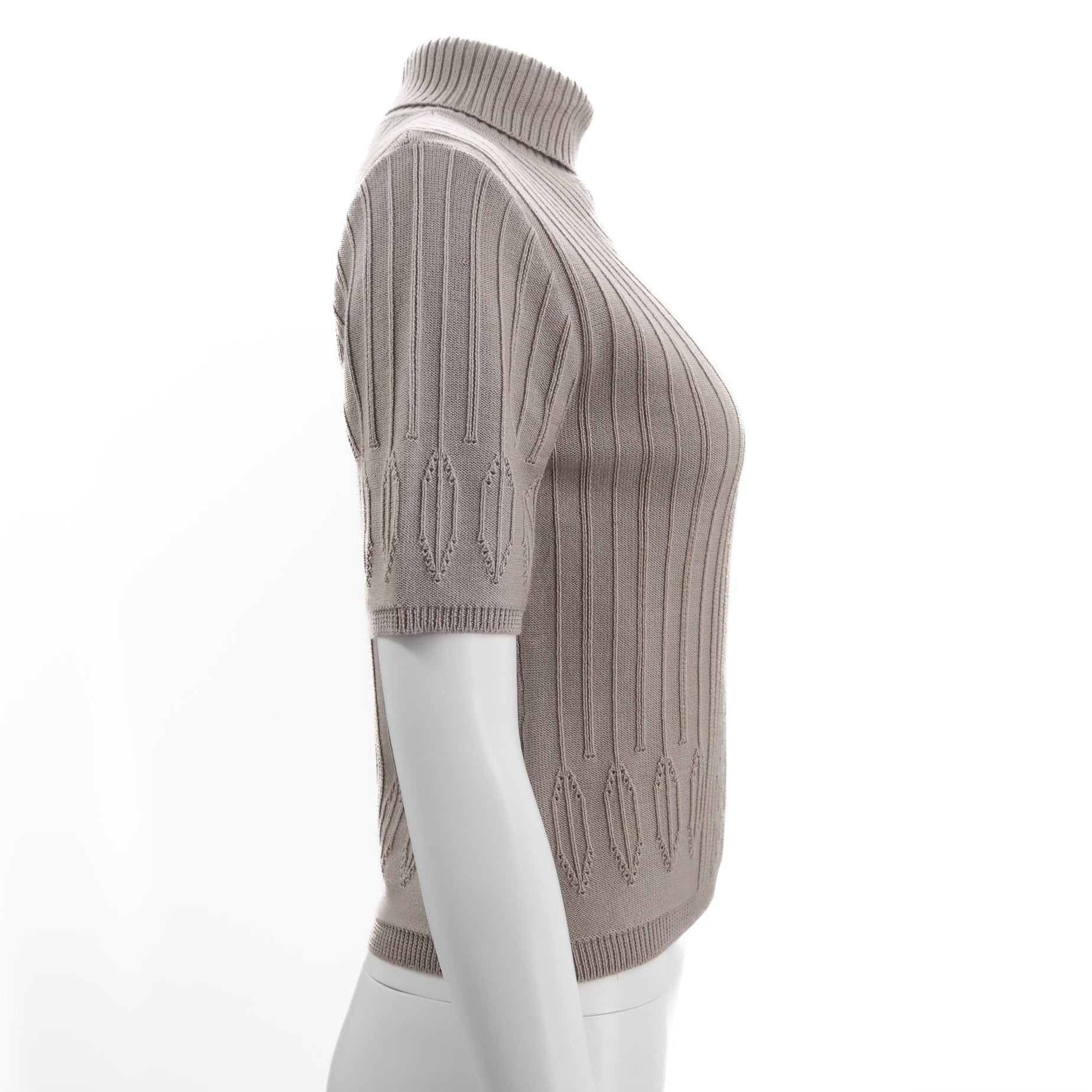 By Oscar Beige Silk Blend Knit Short Sleeve Turtleneck Size M