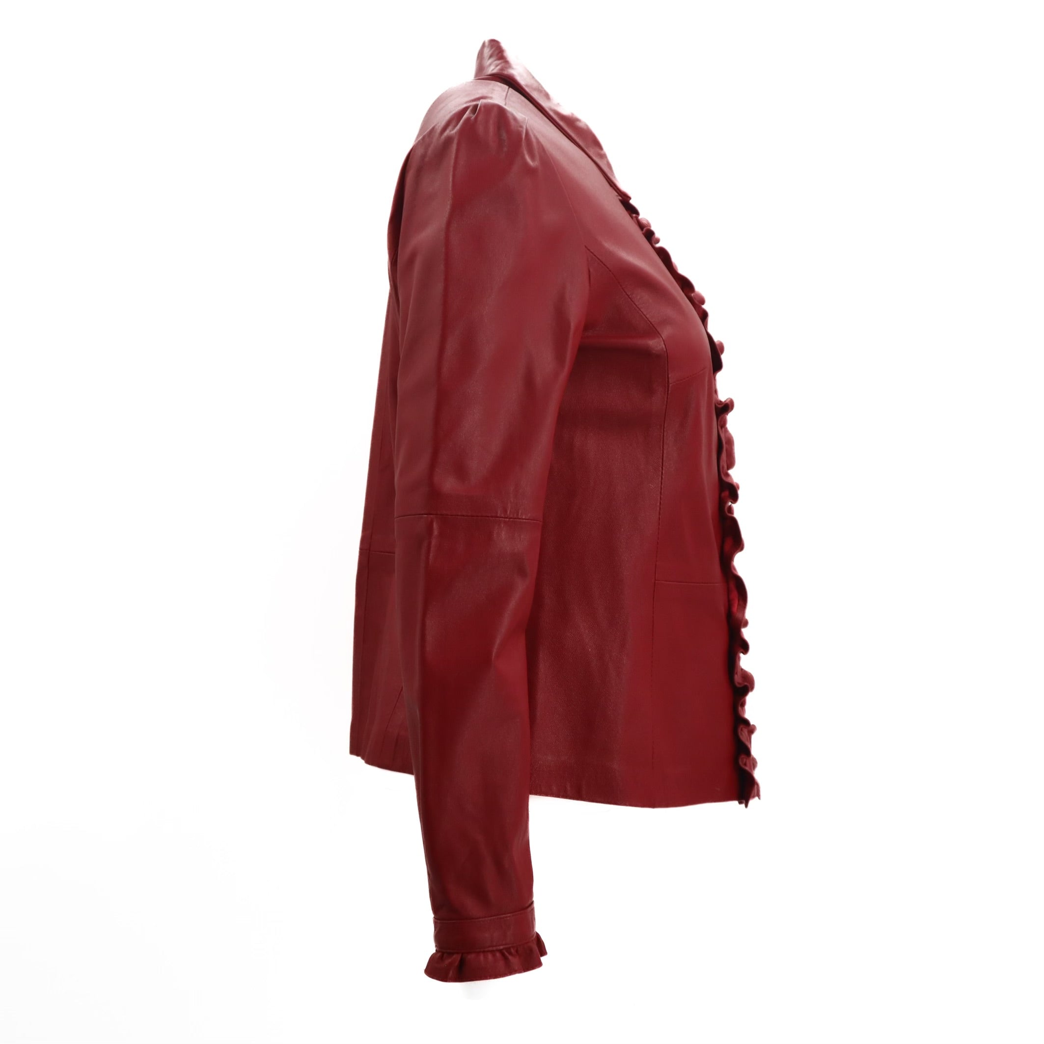 Vintage Red Ruffled Leather Jacket Size 8