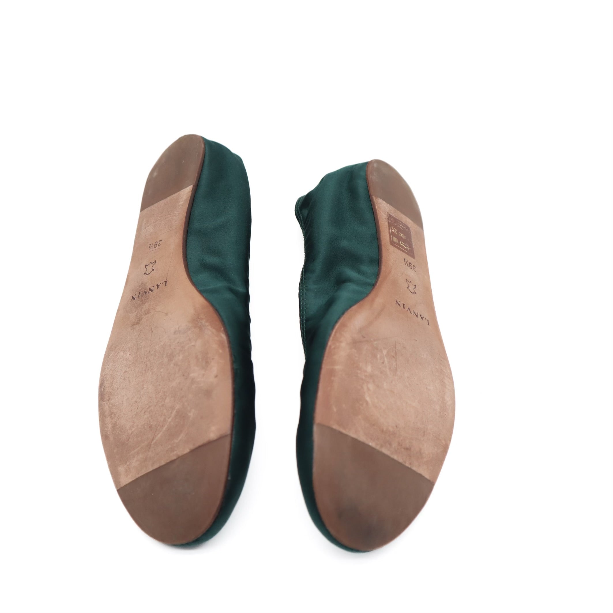 Classic Emerald Satin Ballerina Flats Size 39.5