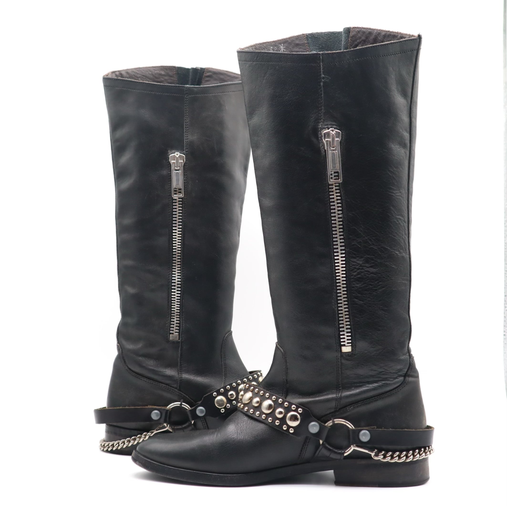 Motorcycle Chained Embellished Riding Boots